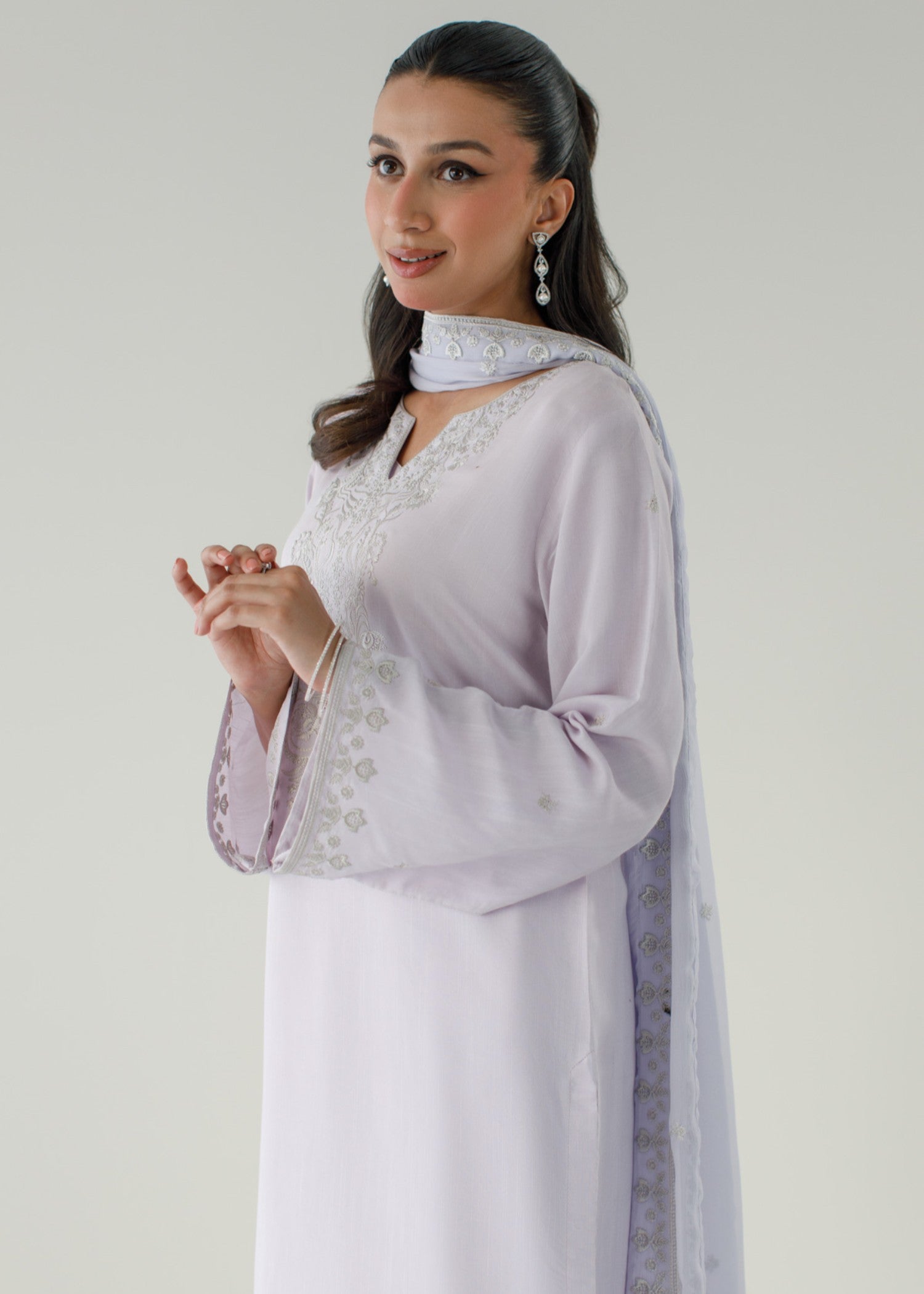 raw silk Kurta Set in Lavender