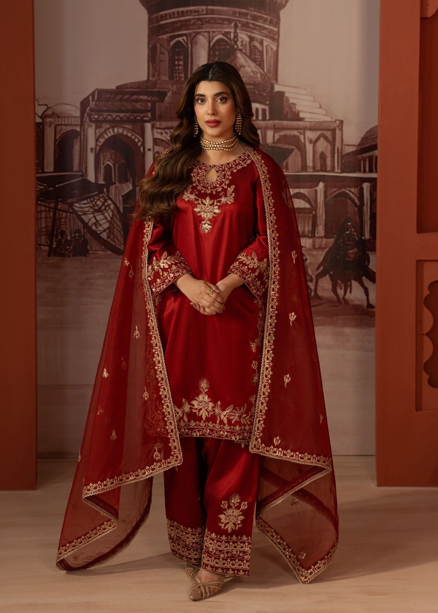 raw silk Kurta Set in Blood red