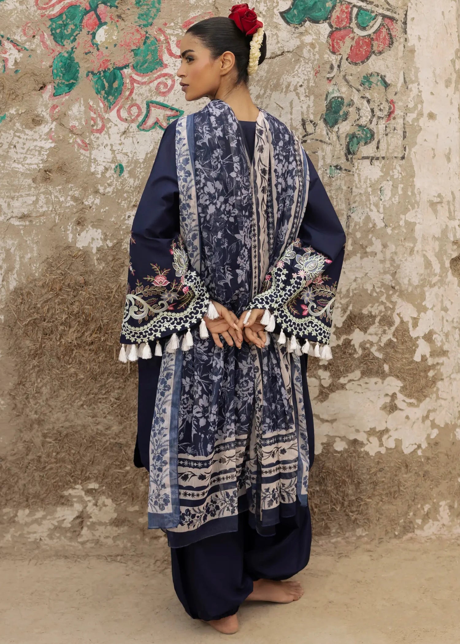 lawn cotton Kurta Set in Midnight blue