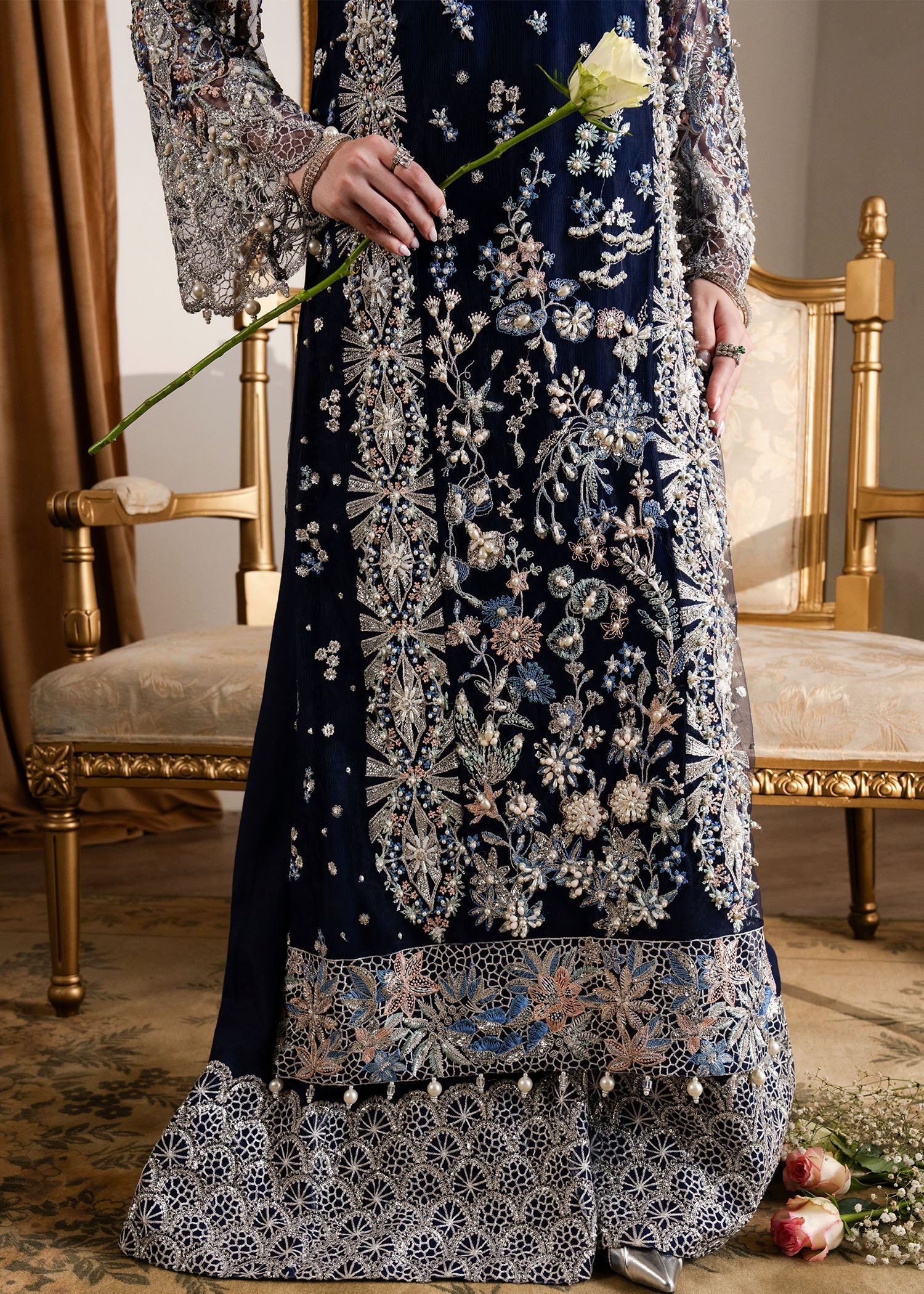 net Sharara in Navy blue