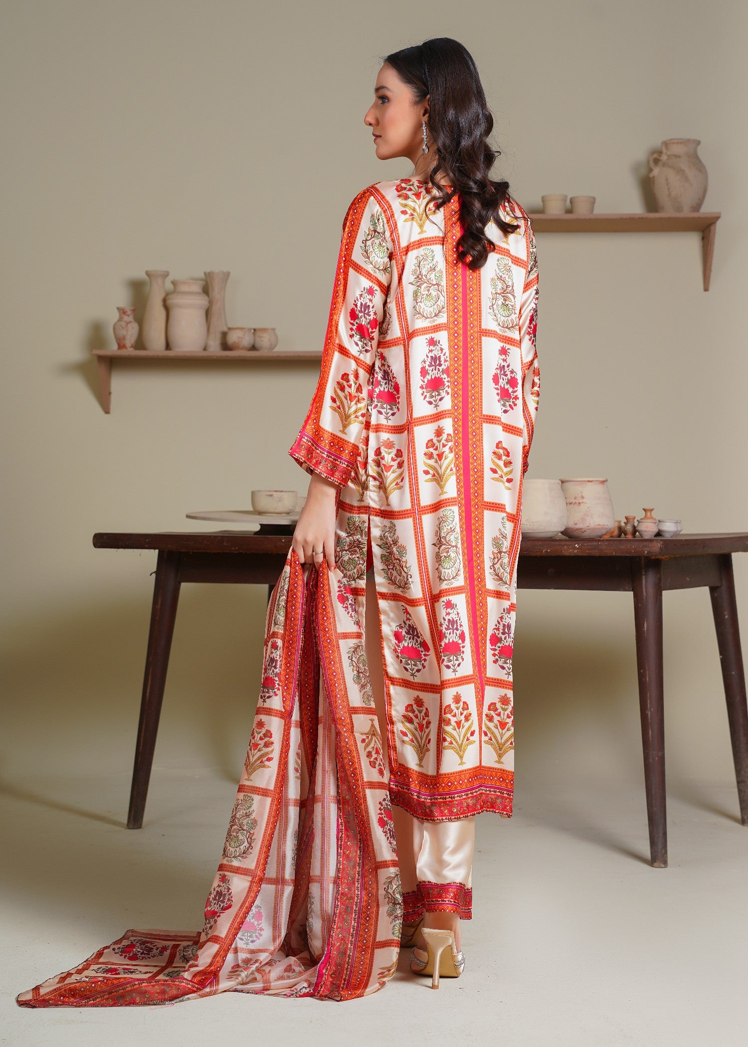 silk Gown in Coral orange