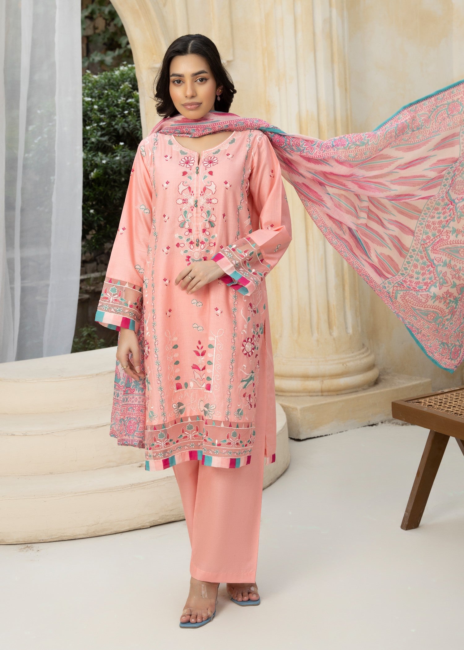 lawn cotton Kurta Set in Blush pink, blush