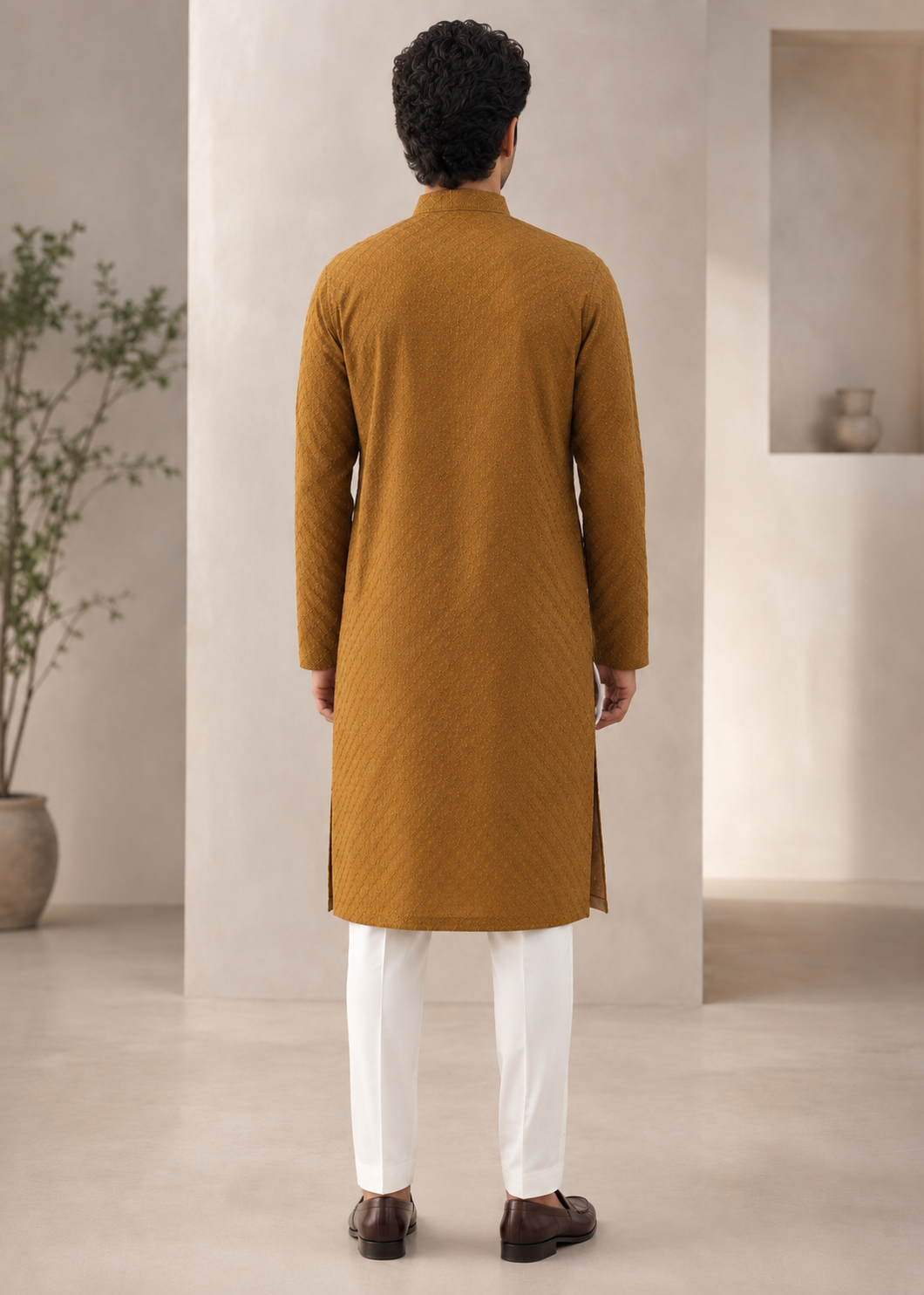 lawn cotton Kurta Set in Golden brown