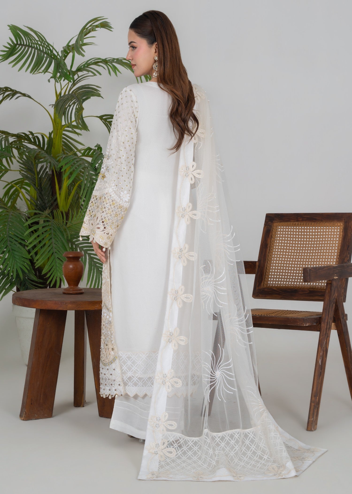 crinkle chiffon Kurta Set in Milk