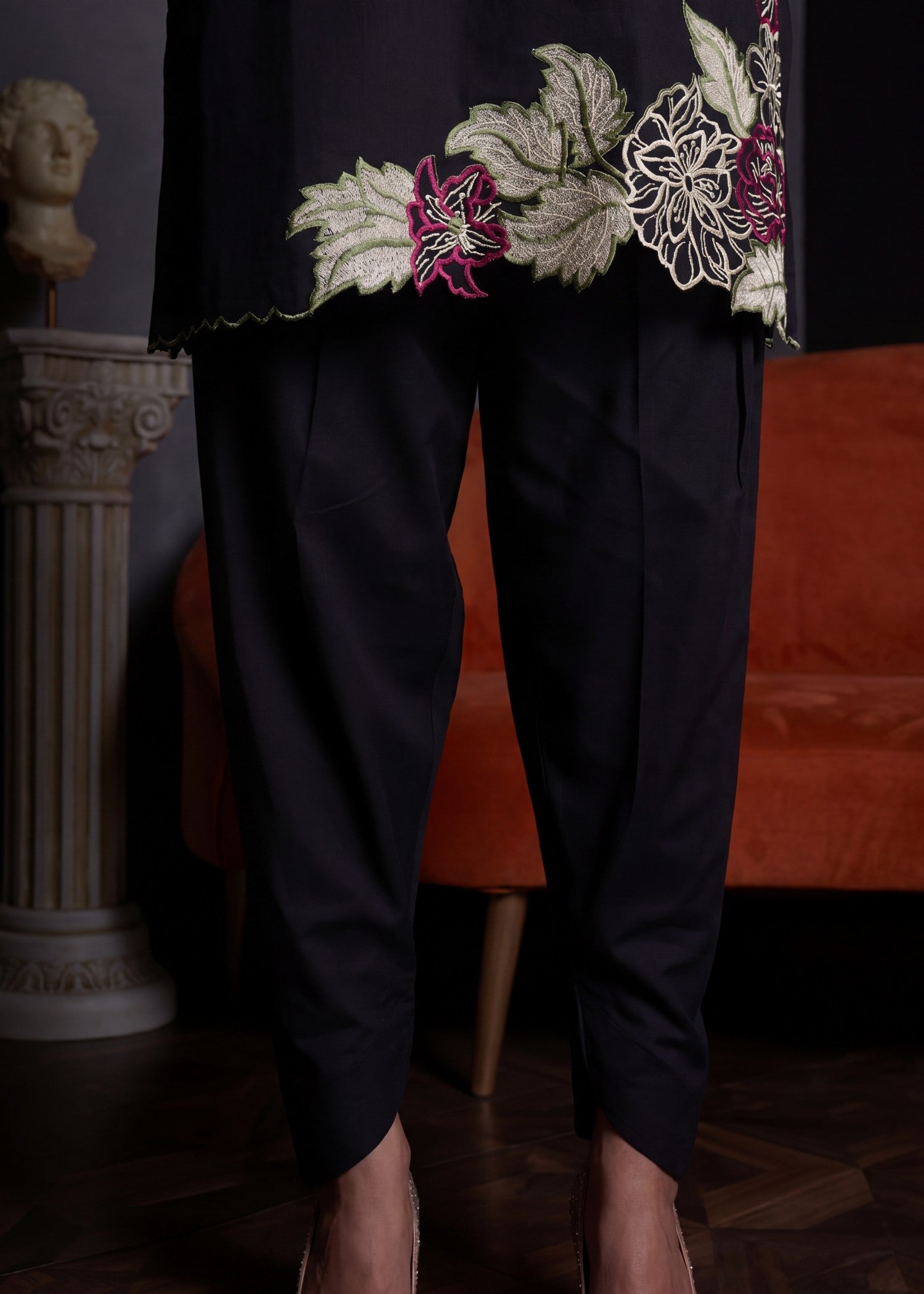 textured lawn Kurta Set in Black