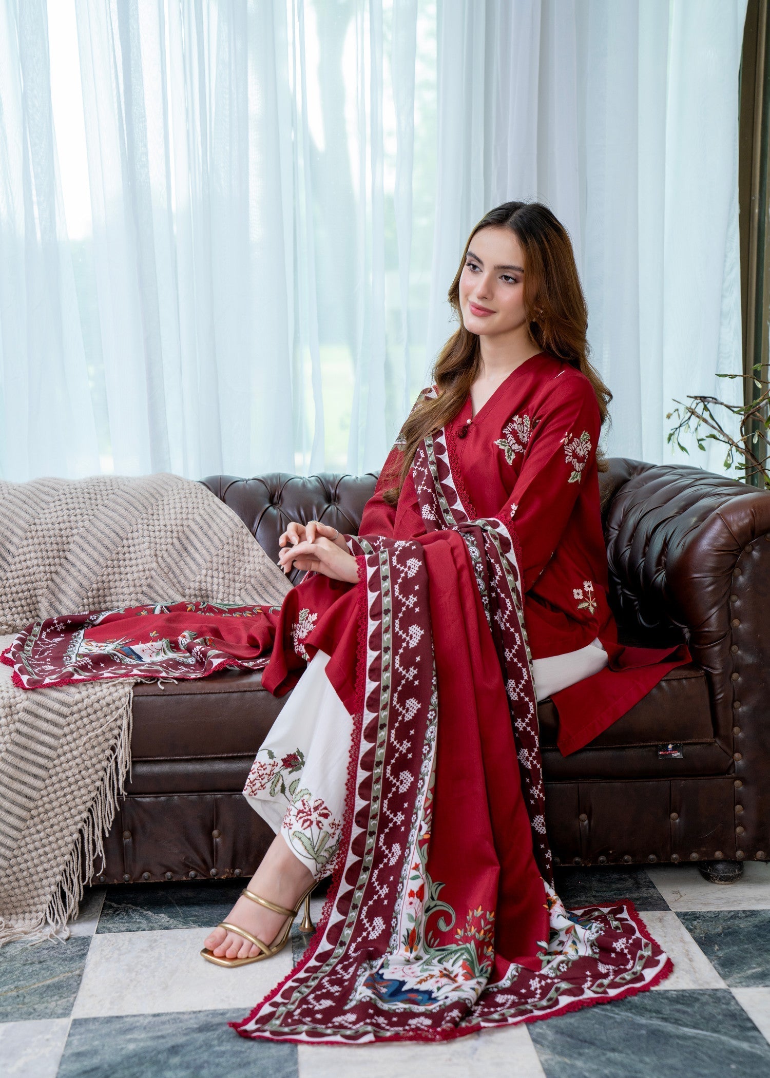 viscose Unstitched in Burnt red