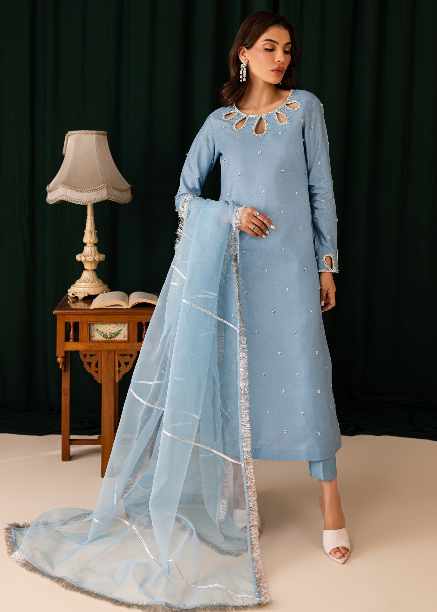 kattan silk Kurta Set in Sky blue