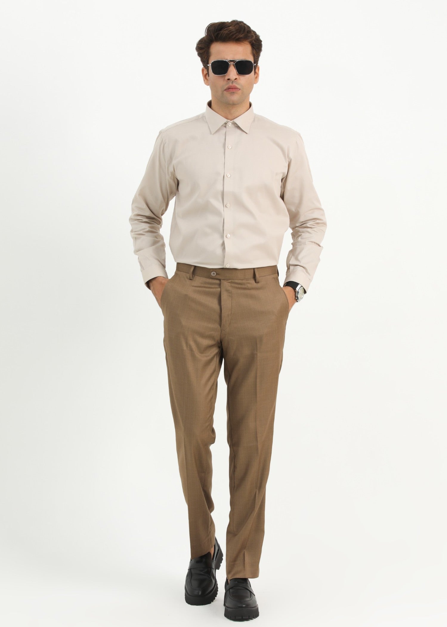 cotton silk Formal Shirt in Beige