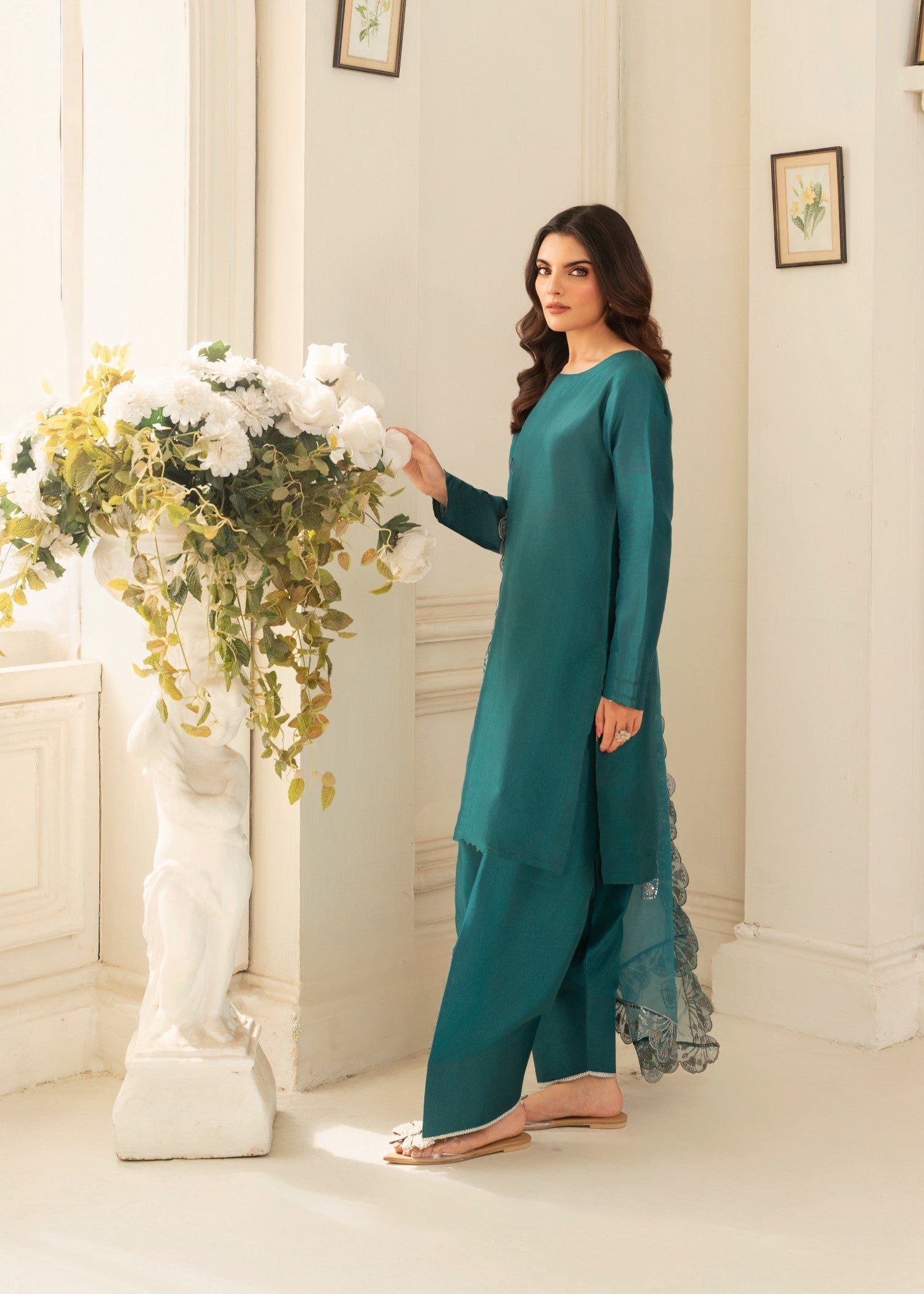 kattan silk Kurta Set in Pine green