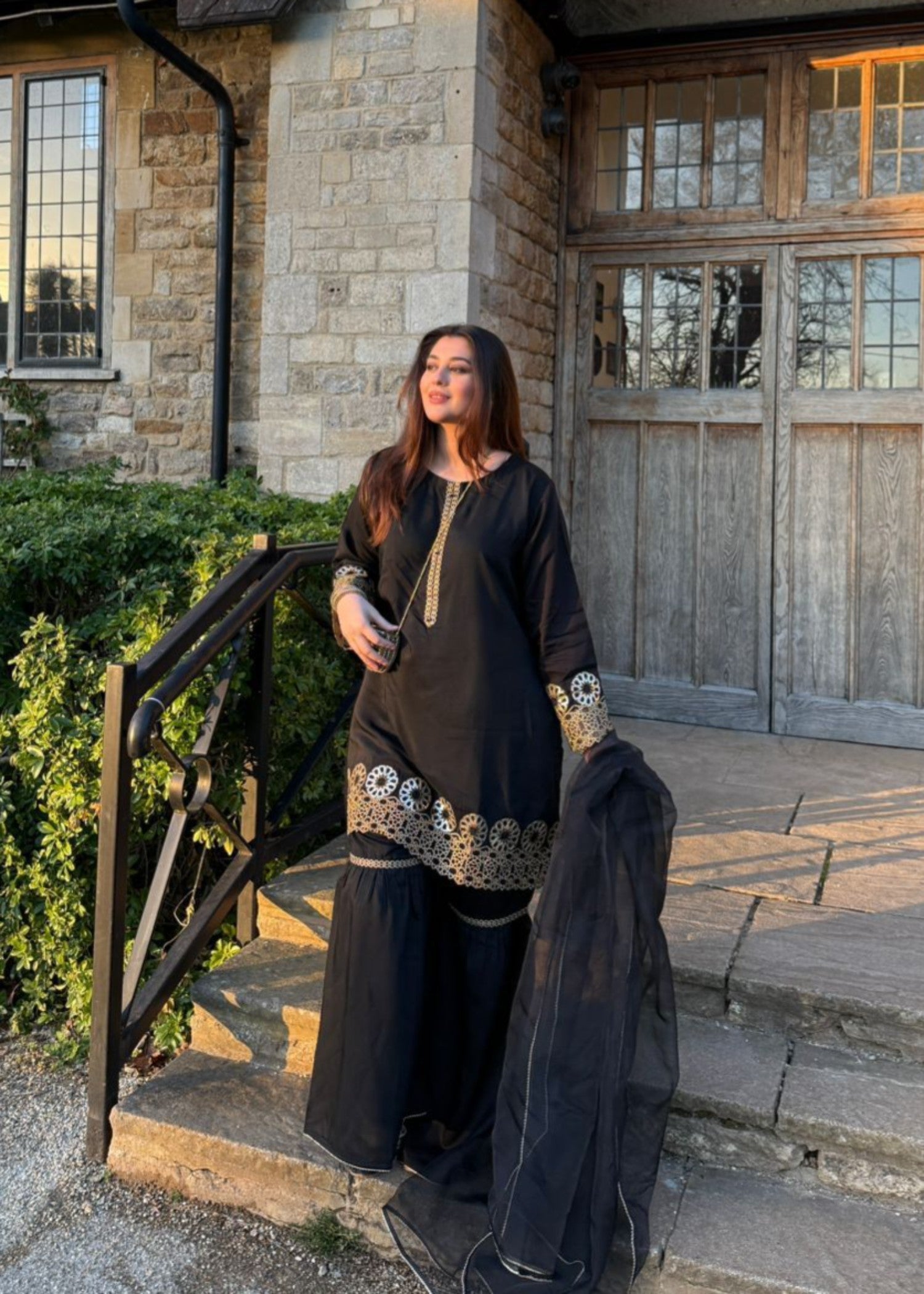 viscose raw silk Gharara in Black