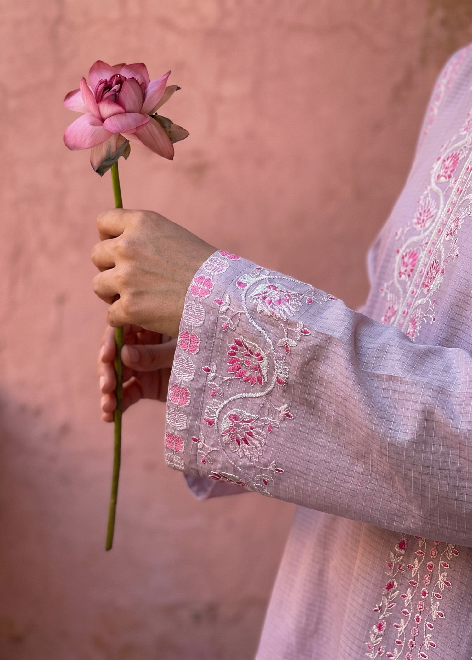 cotton Kurta Set in Tea rose pink