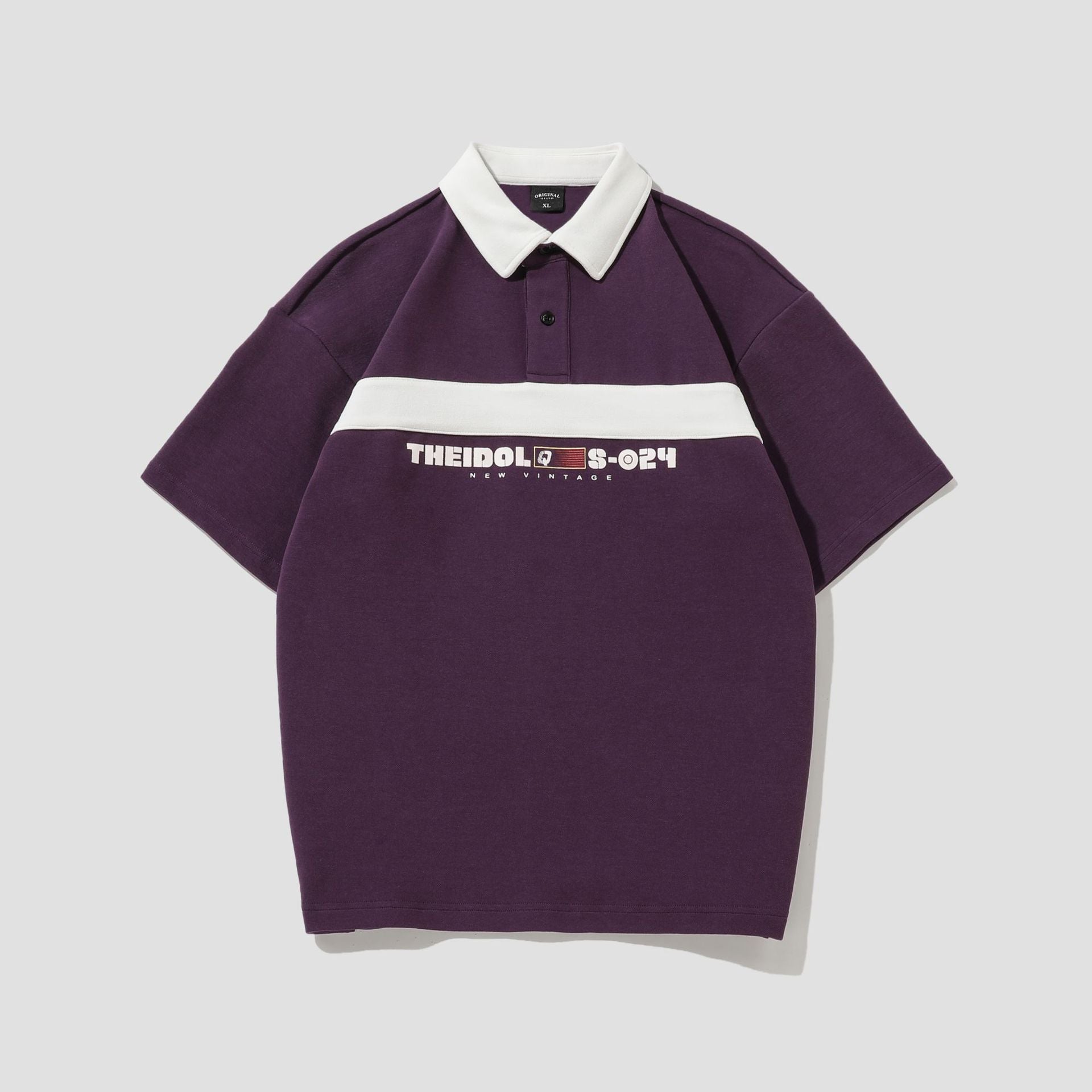 Vintage Stripe Stitching Contrast Color Loose Fashion Brand Lapel T-shirt