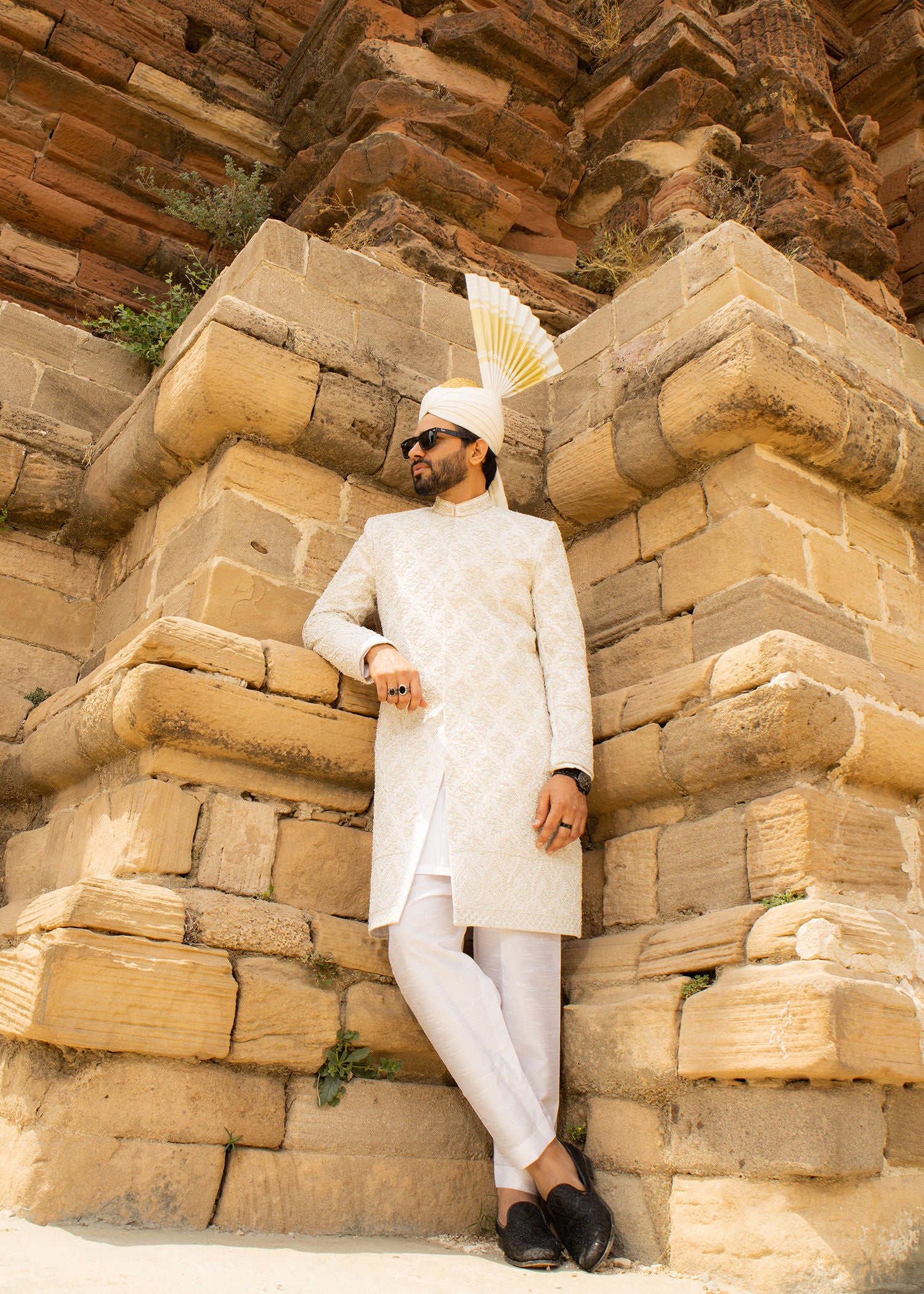 raw silk Sherwani in White