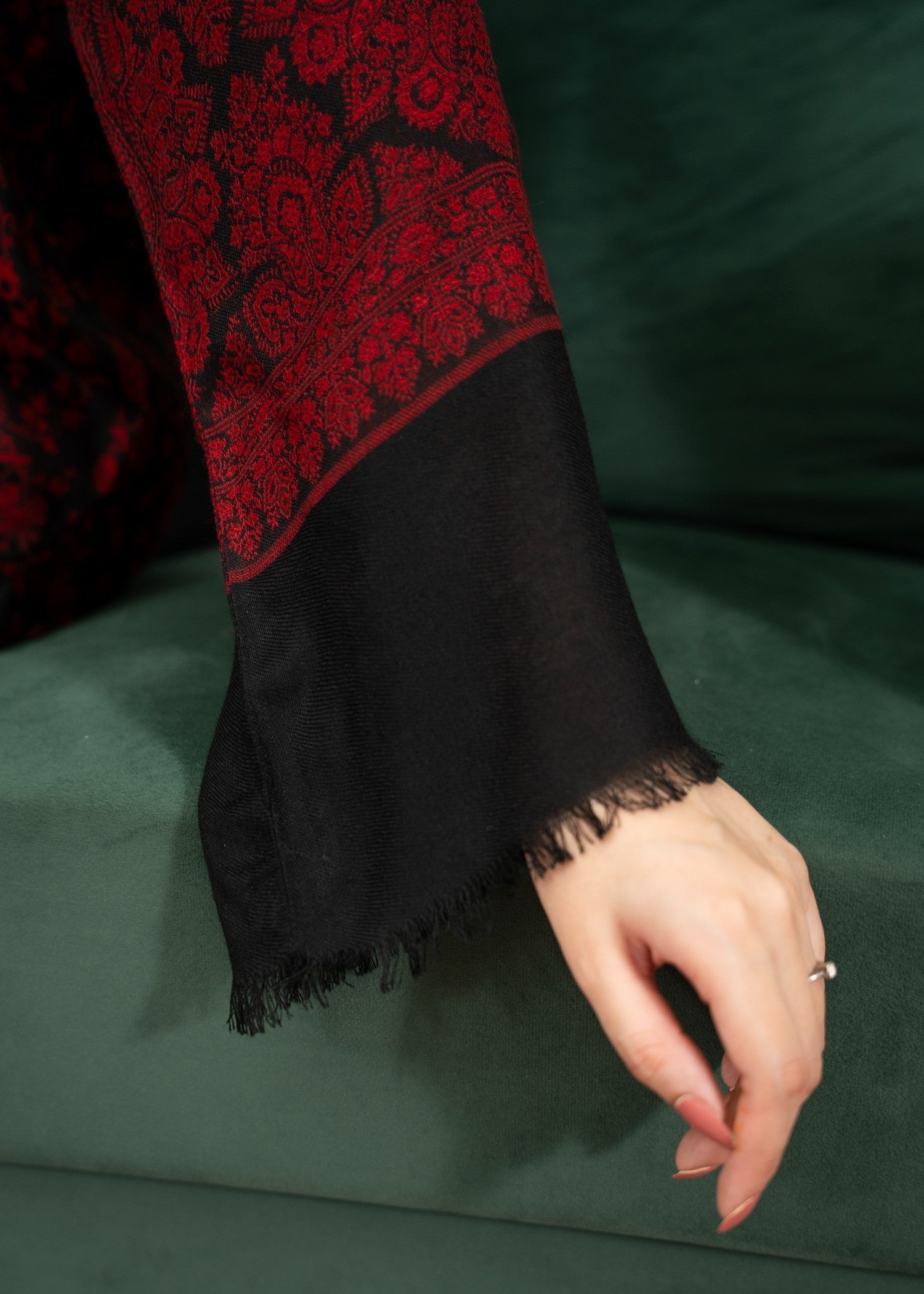 pashmina wool Kurta Set in Black, maroon