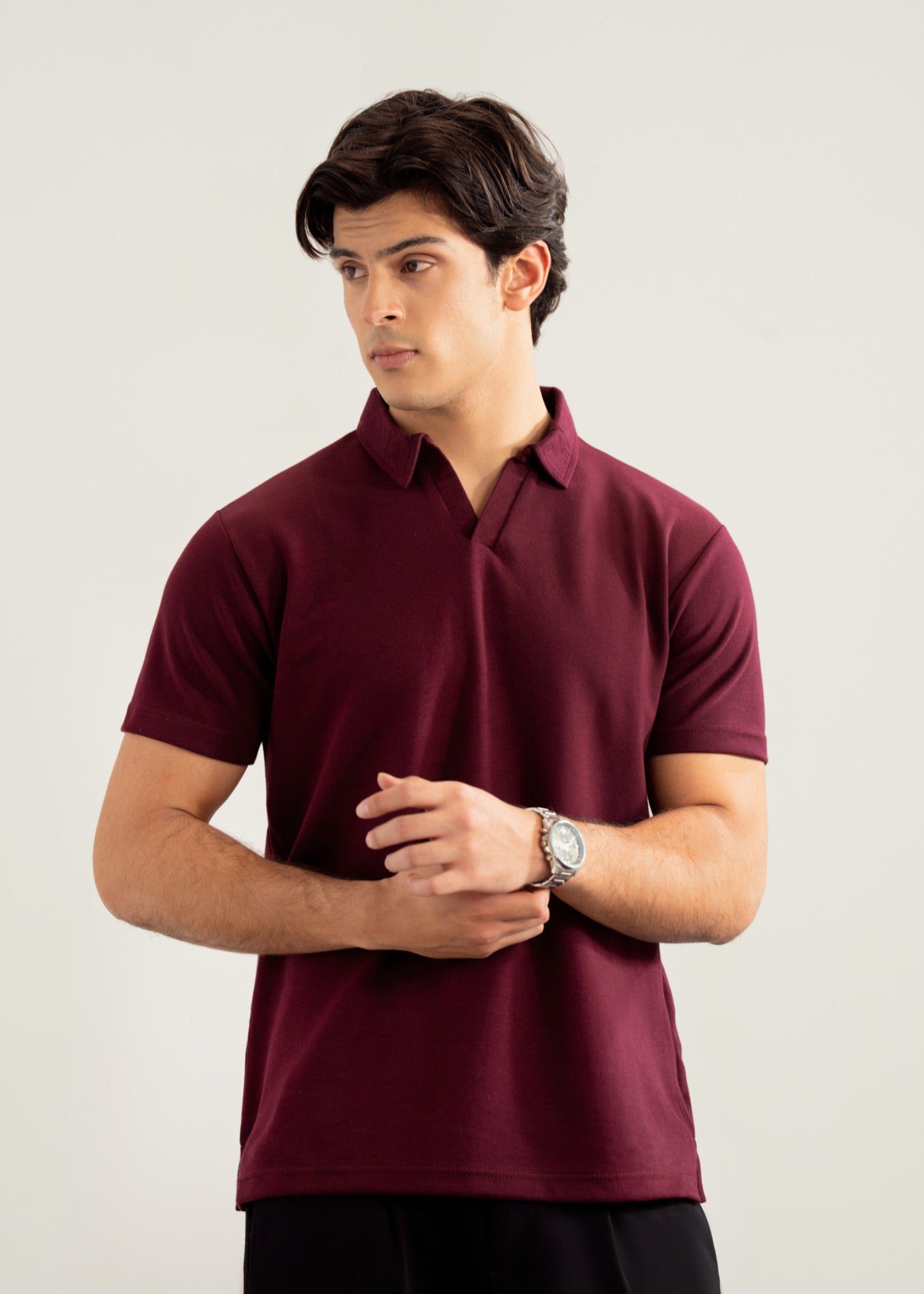 interlock knit Polo Shirt in Maroon