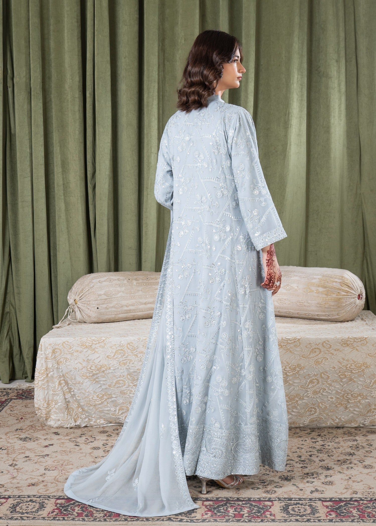 bemberg crinkle chiffon Maxi in Light blue
