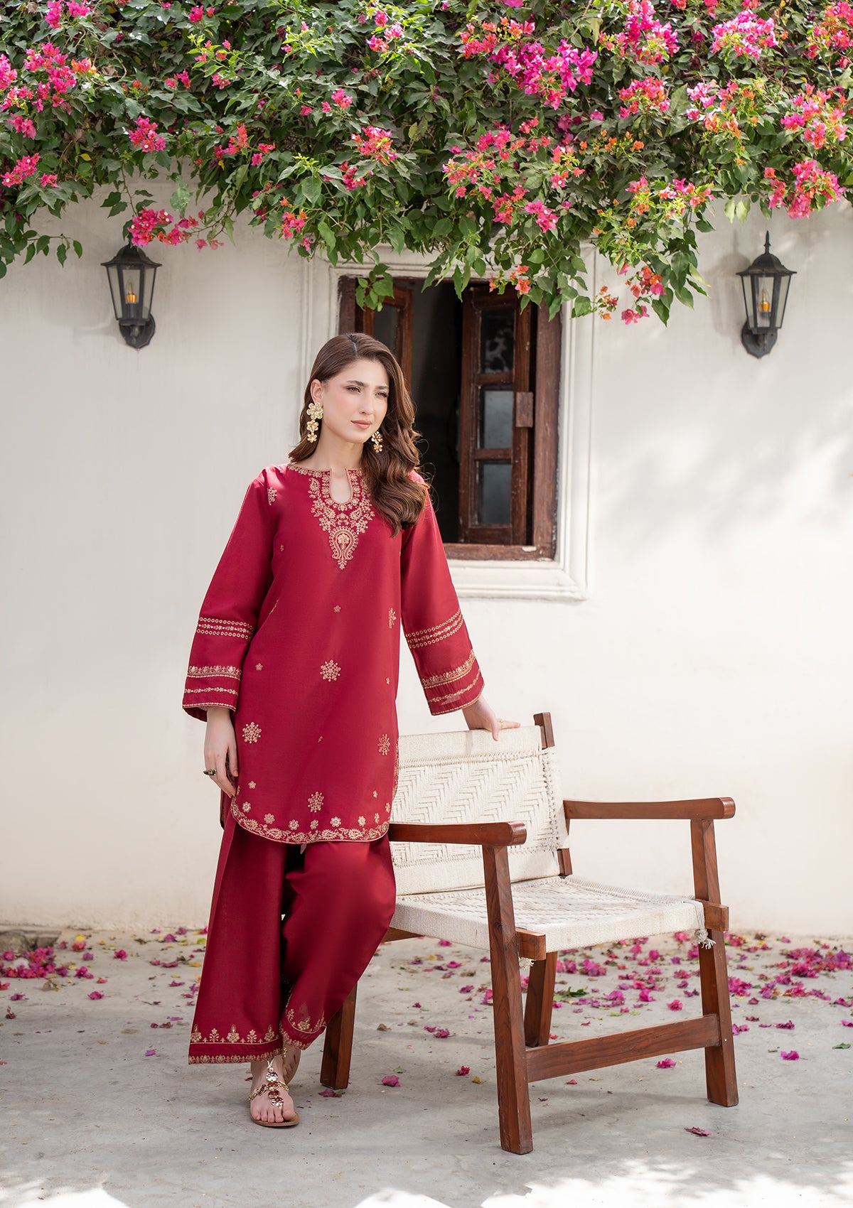 cotton Kurta Set in Maroon