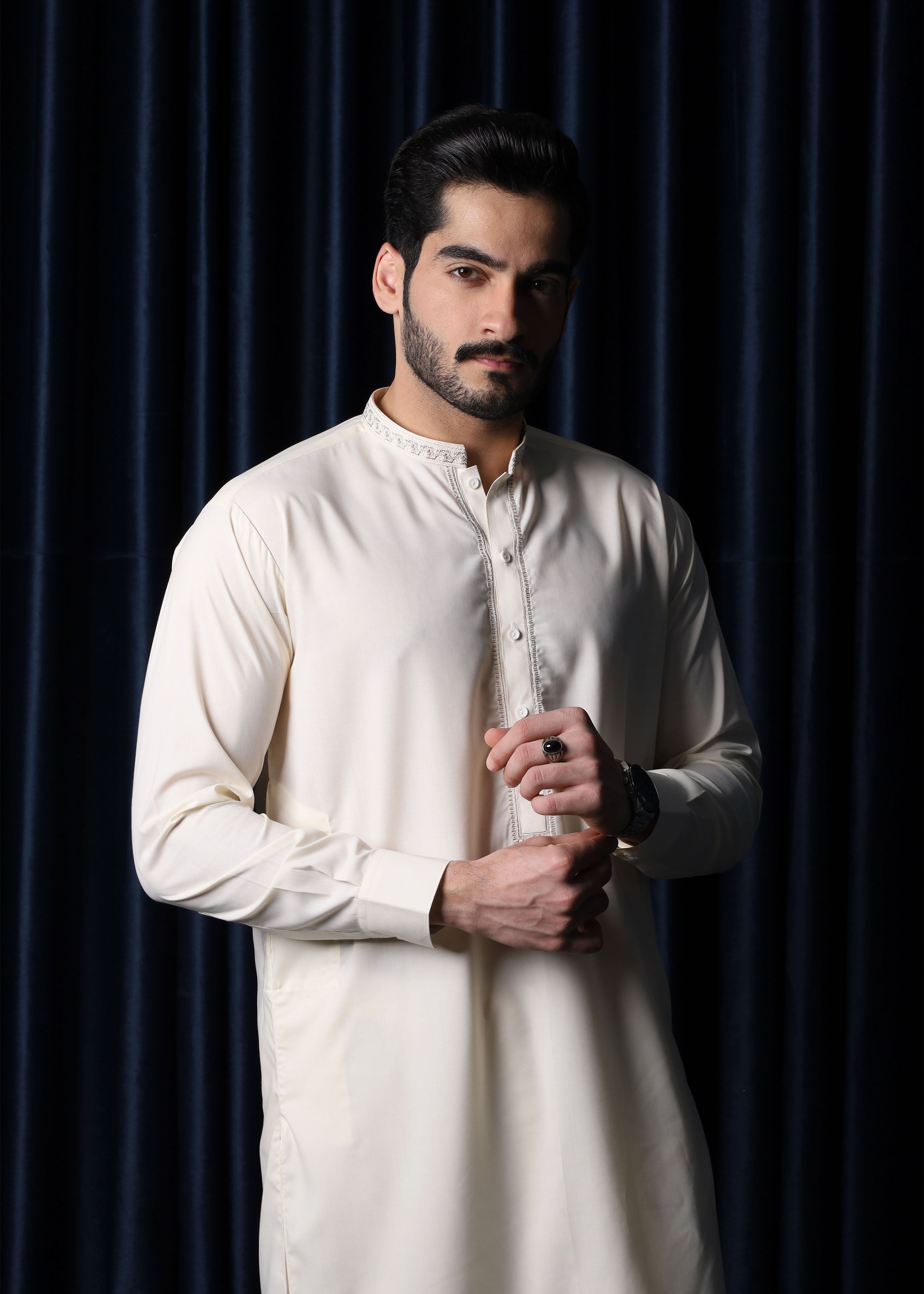 wash & wear Shalwar Kameez in Cream by Mazham