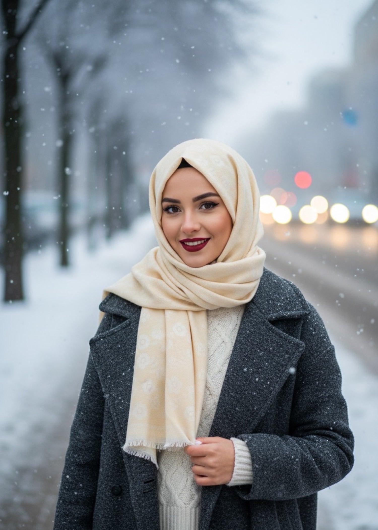 wool Hijab in Cream