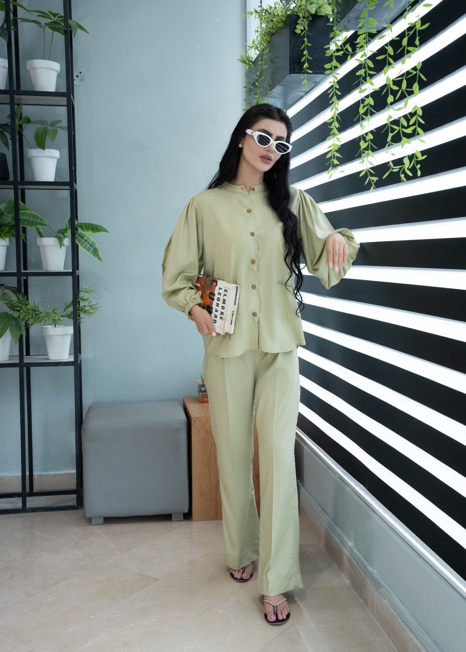 tropical Co Ord Sets in Sage green