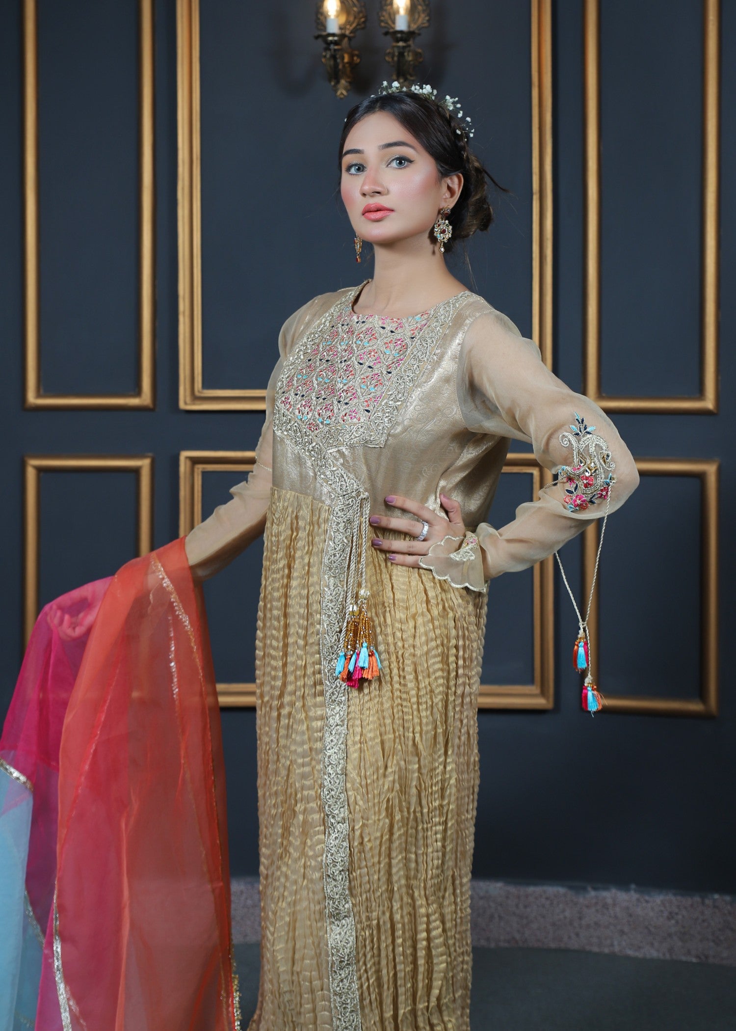 organza Angrakha in Gold