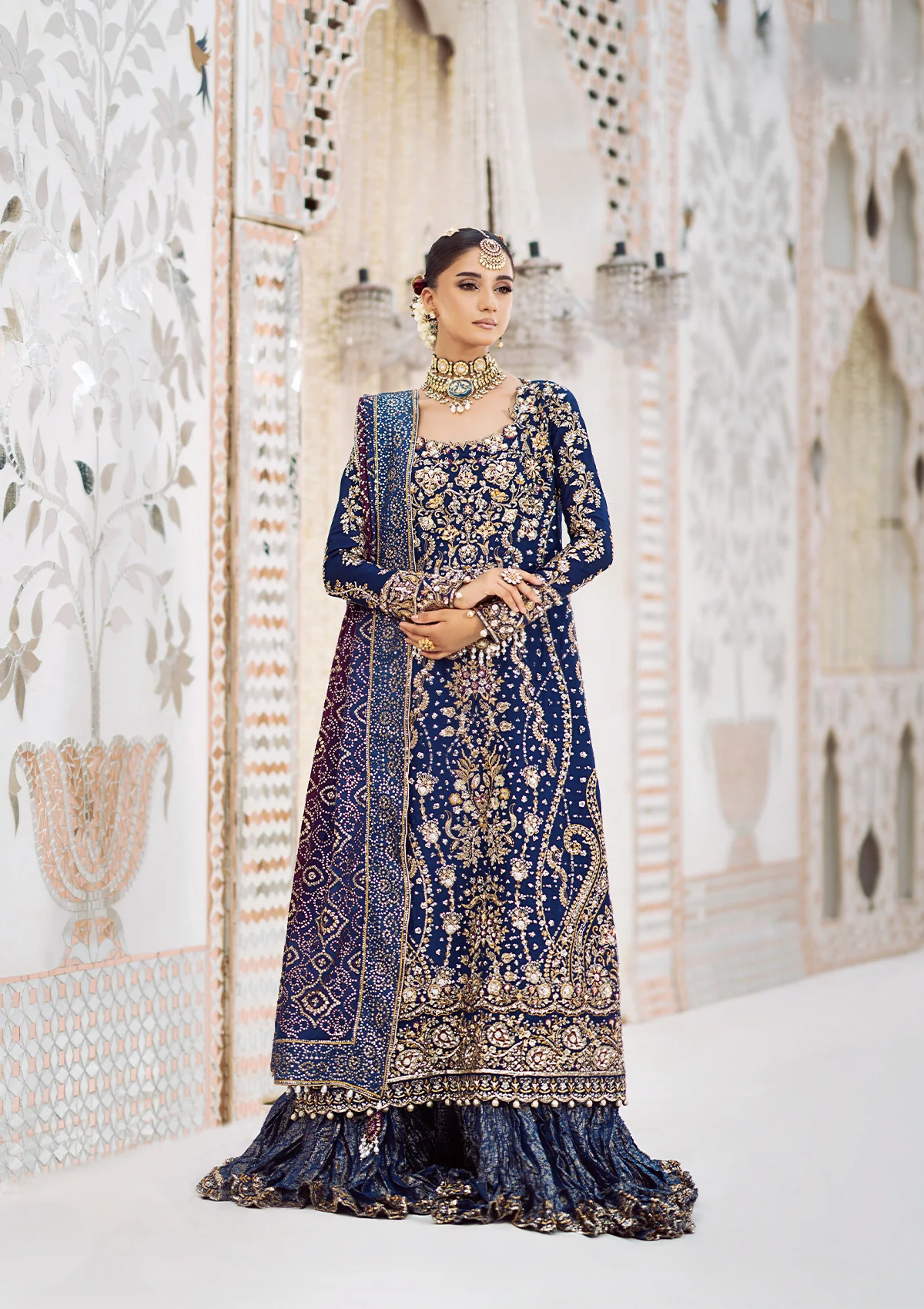 jamawar Sharara in Dark blue