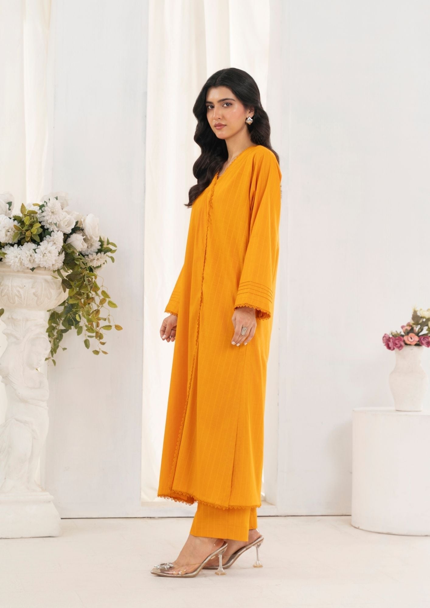 lawn cotton Angrakha in Mustard