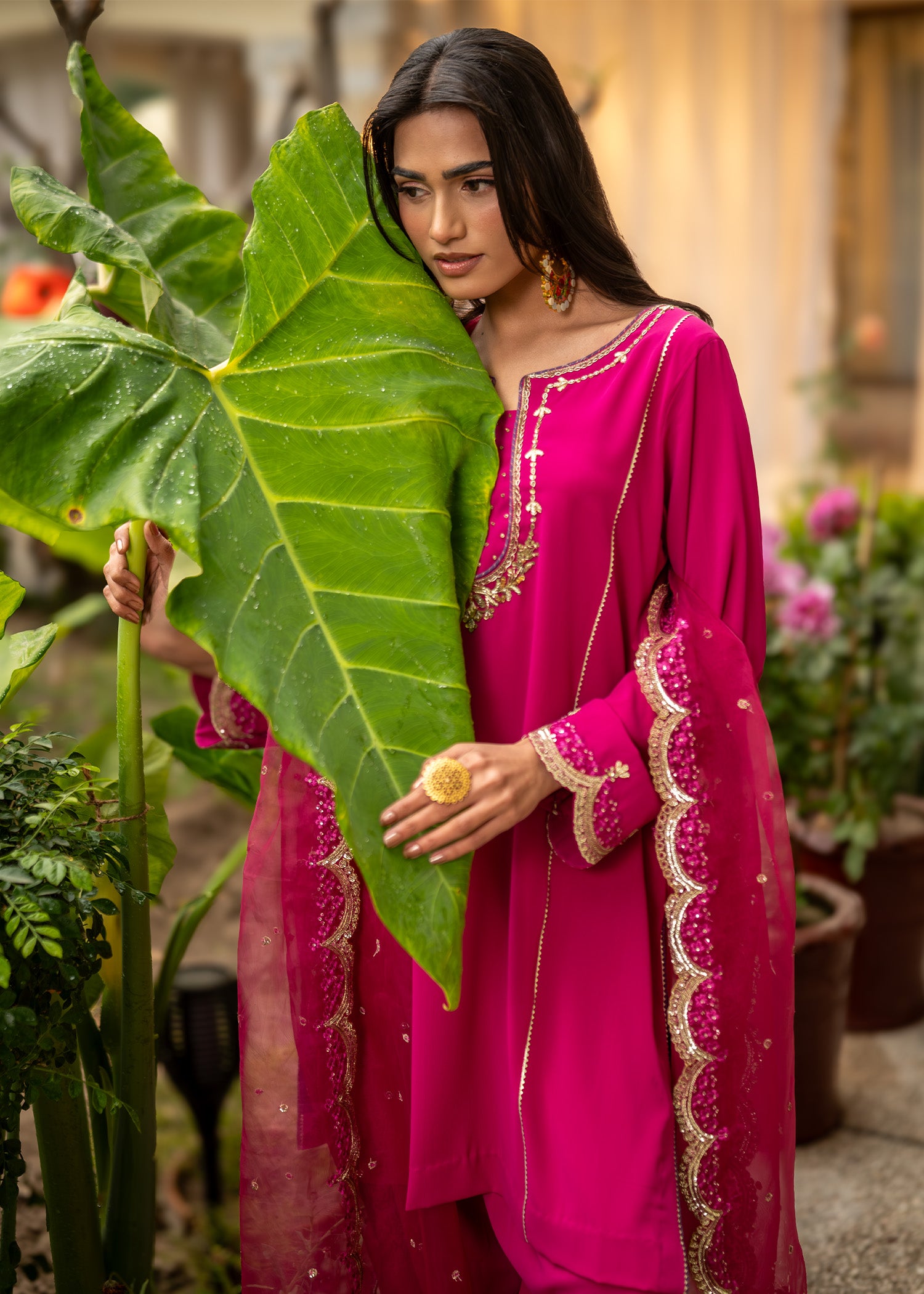georgette Kurta Set in Magenta