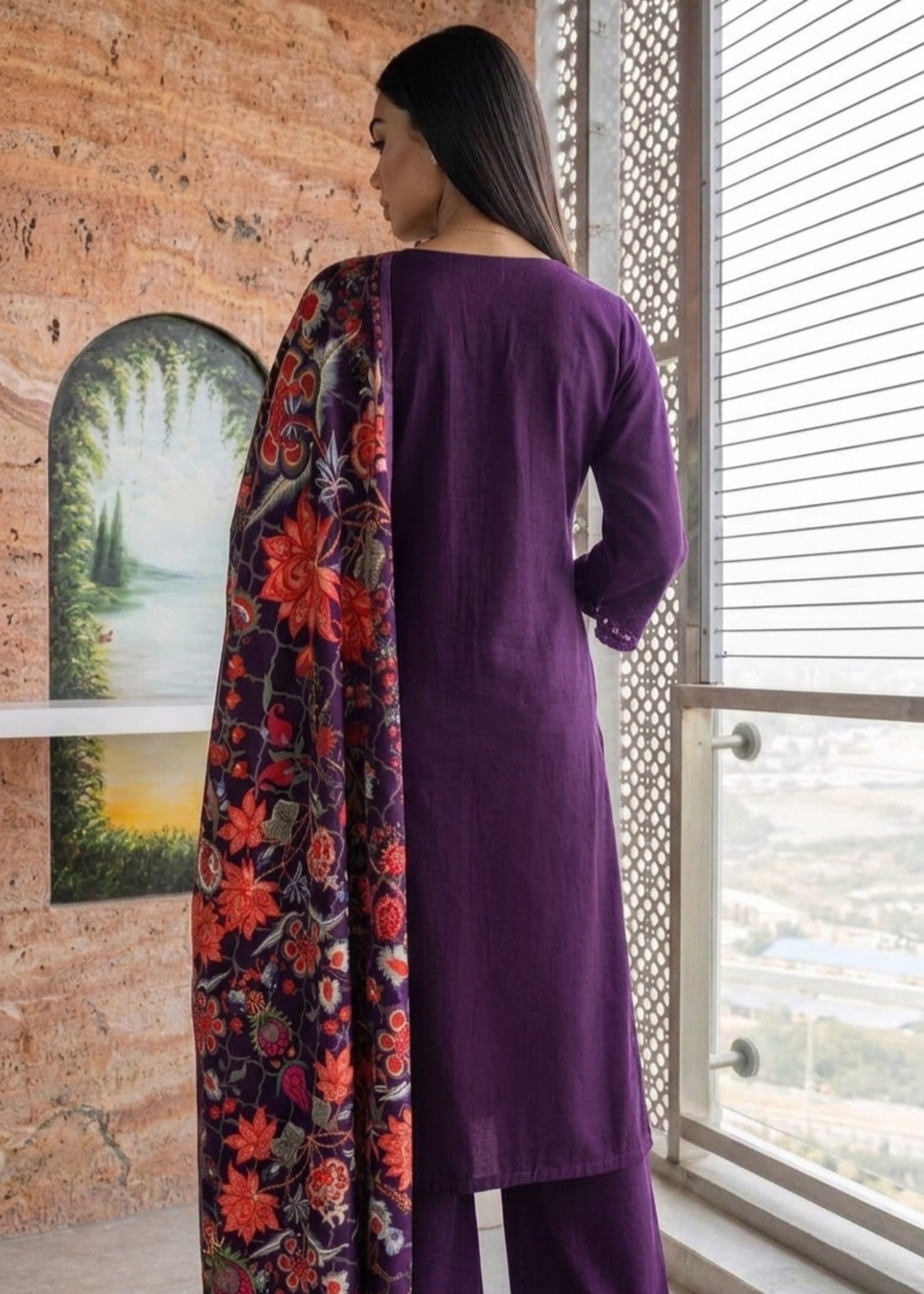 dhanak Kurta Set in Purple rain