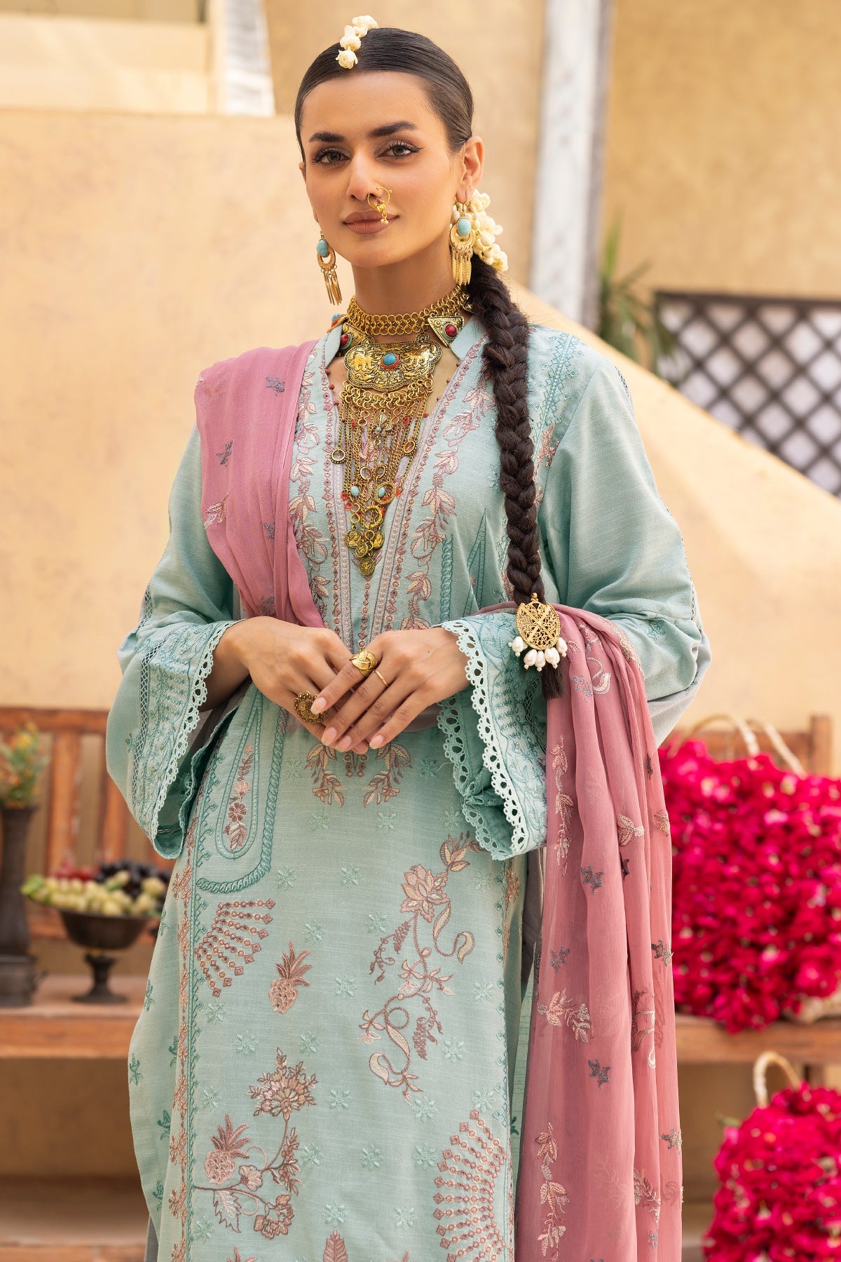 karandi Unstitched in Powder blue