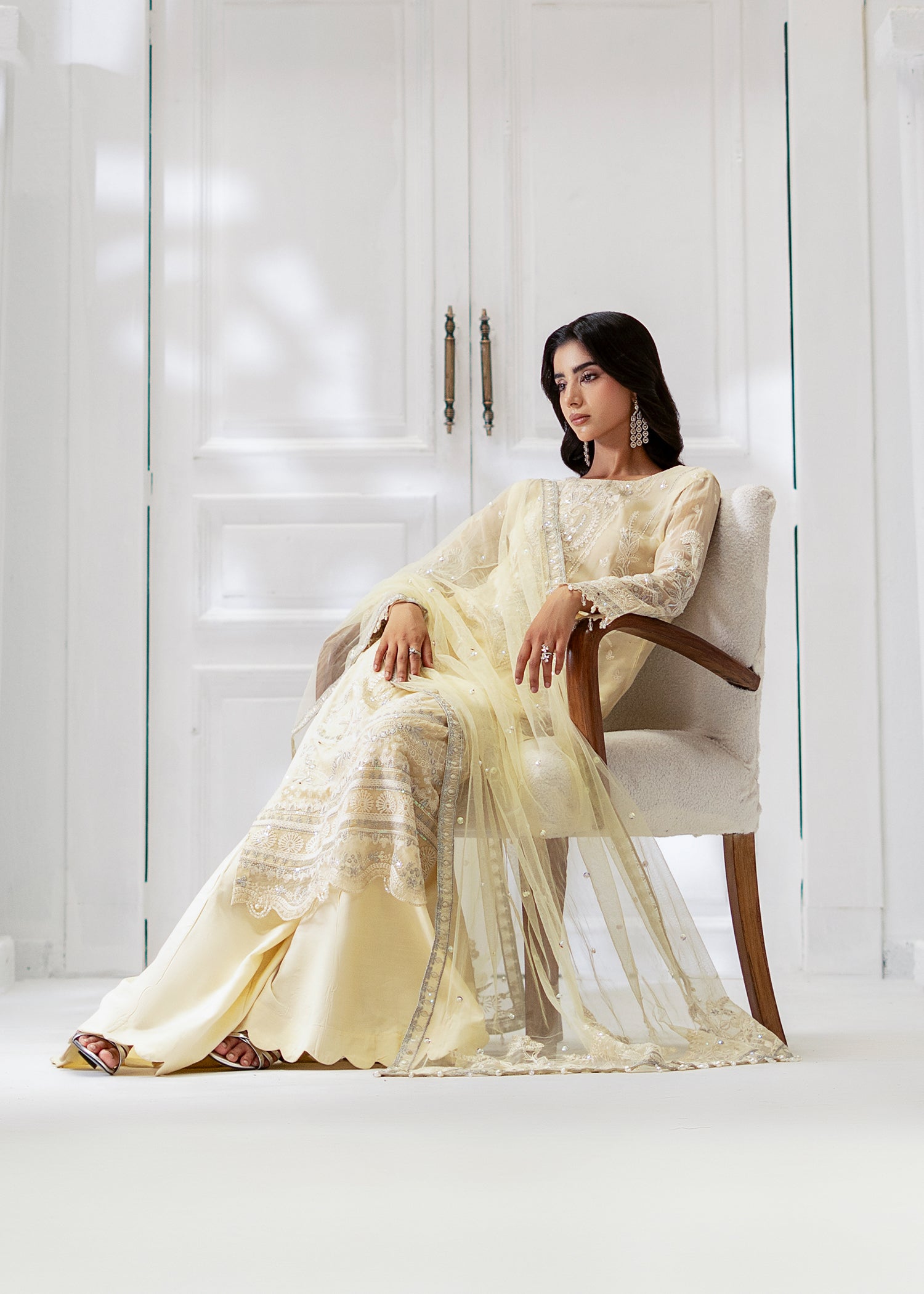 chiffon Sharara in Cream
