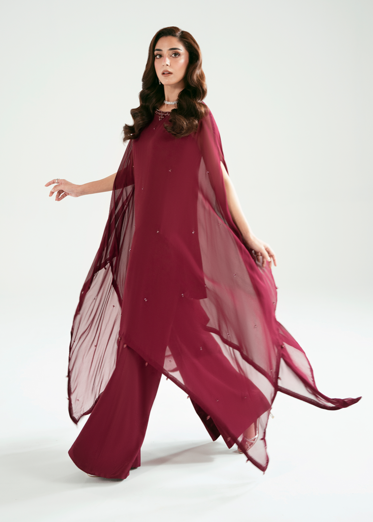 chiffon Kaftan in Maroon