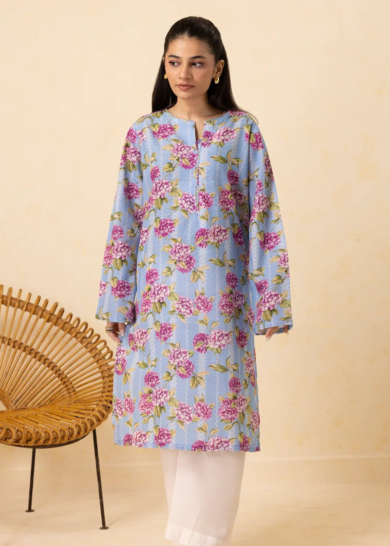 khaddar Kurti in Ice blue