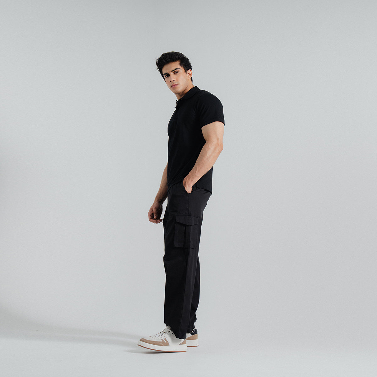 cotton dobby Polo Shirt in Charcoal black