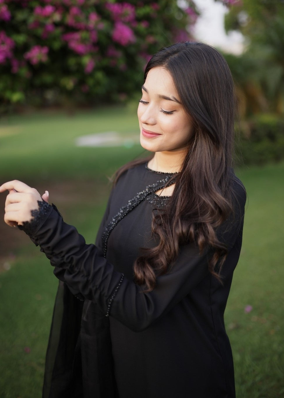 georgette Kurta Set in Jet black