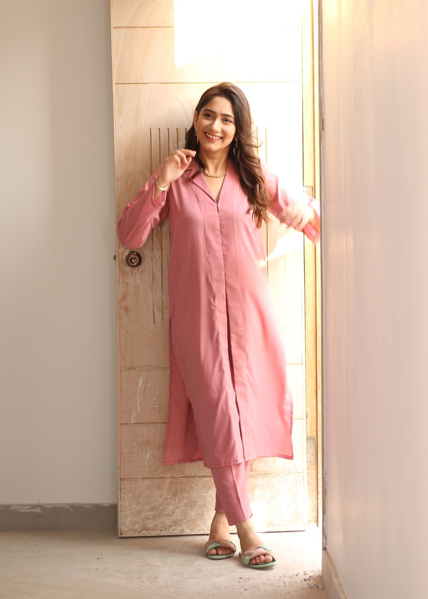 poly grip silk Co Ord Sets in Pastel pink