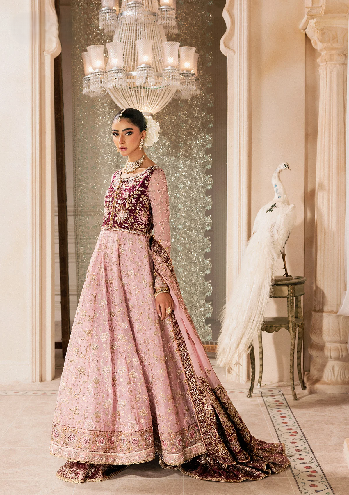 organza Gharara in Maroon, pink