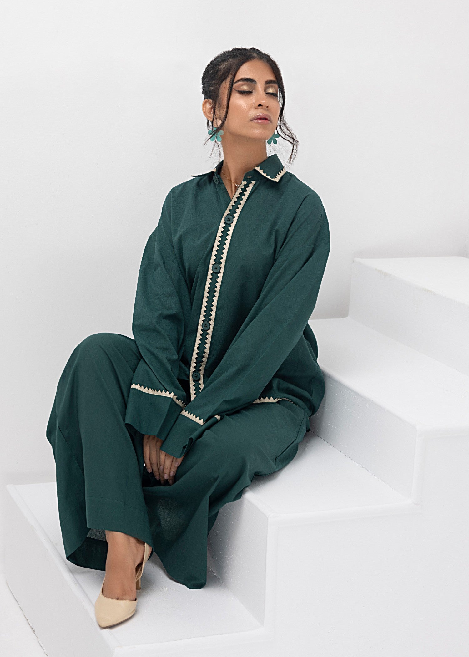 cotton Co Ord Sets in Bottle green
