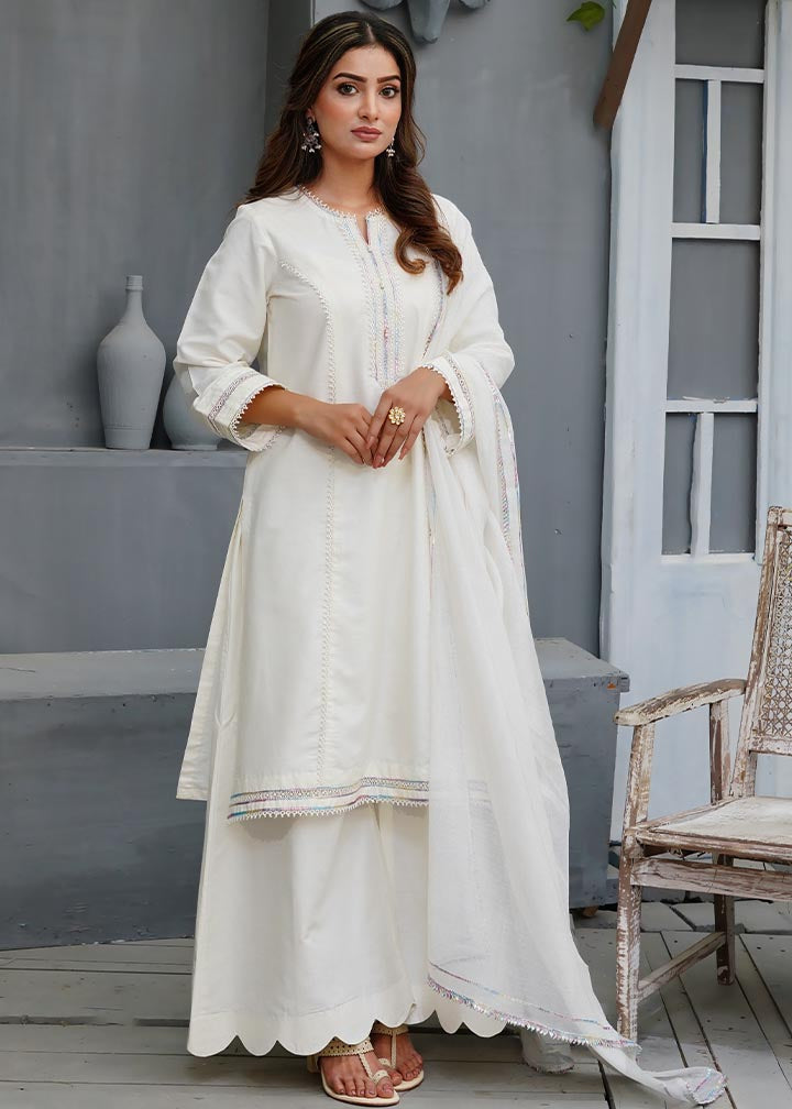 cotton silk Kurta Set in Pearl white