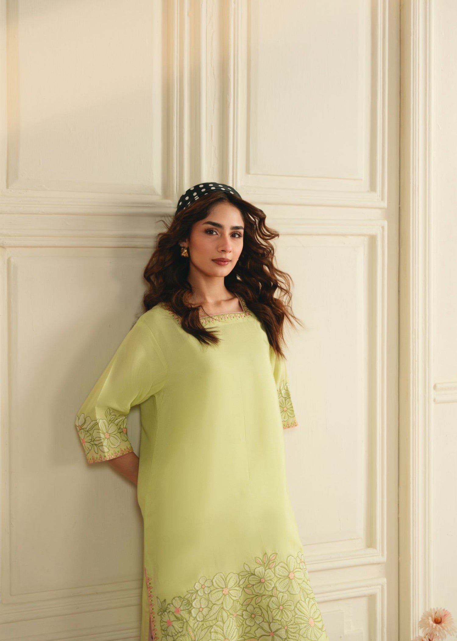 cotton Kurta Set in Lime green