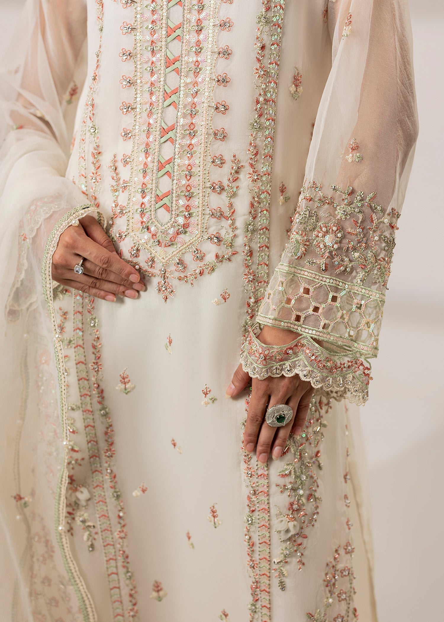 organza Kurta Set in Ivory