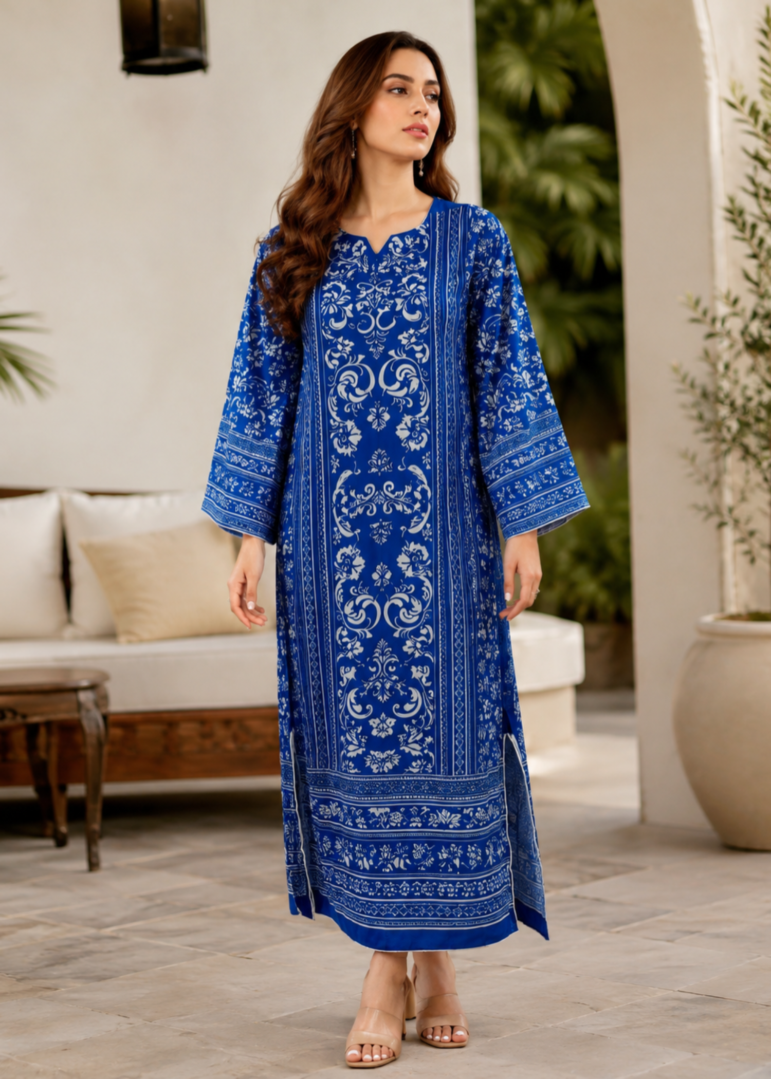 silk charmeuse Kaftan in Blue