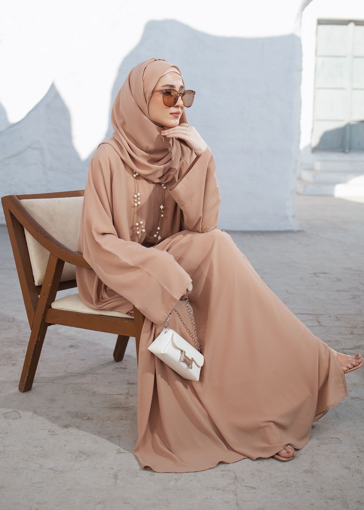 chiffon Abaya in Beige