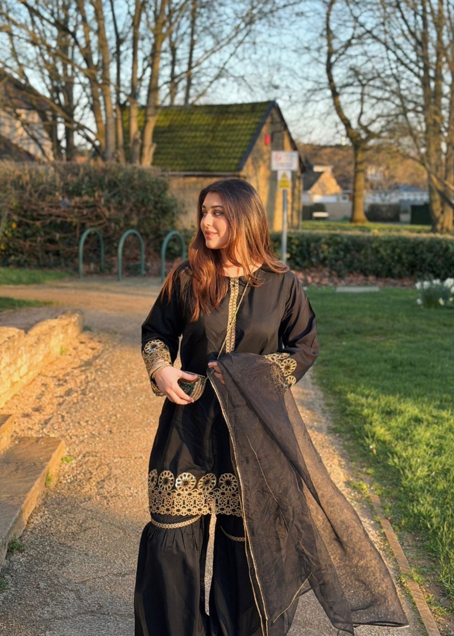 viscose raw silk Gharara in Black