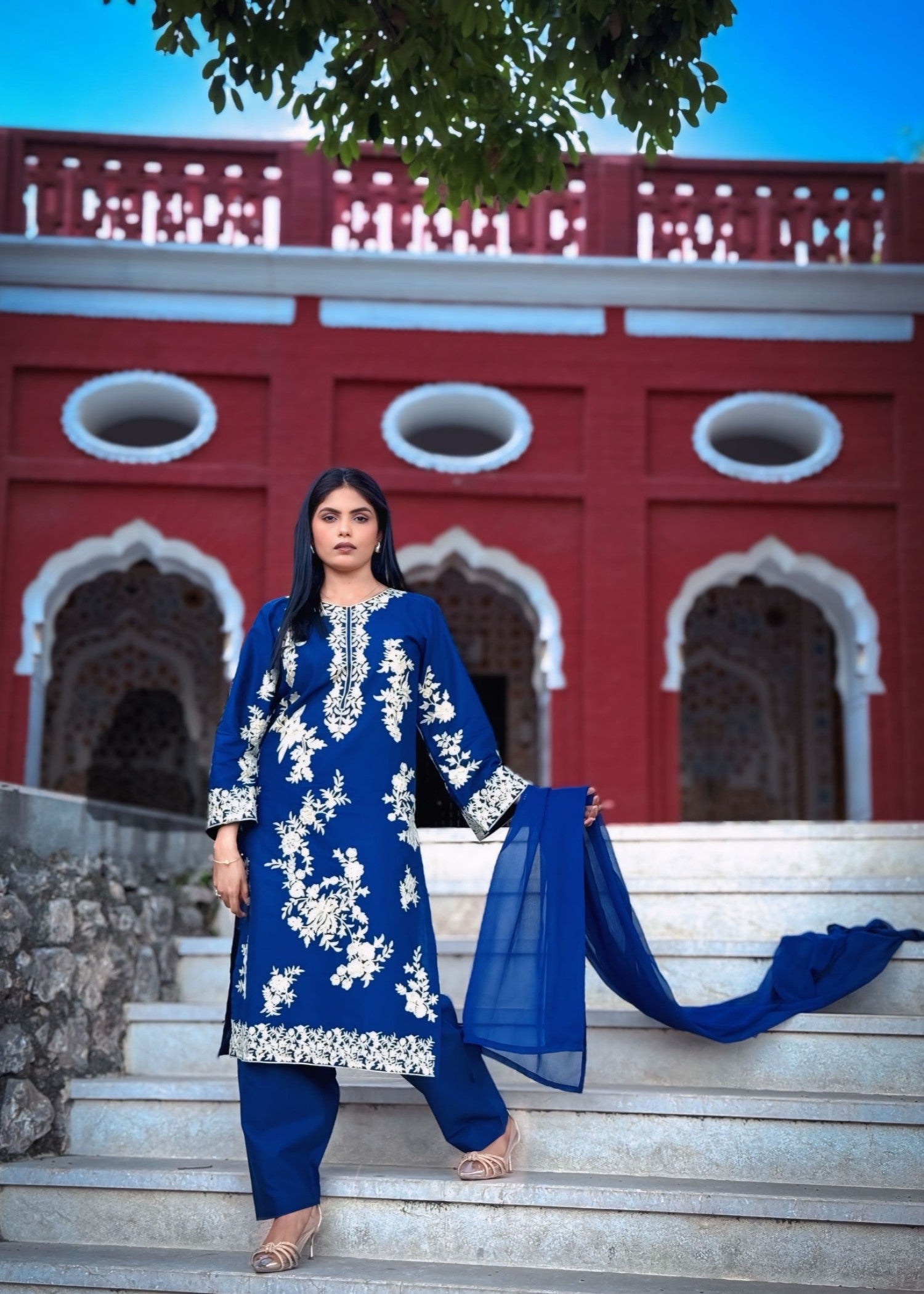linen Kurta Set in Royal blue