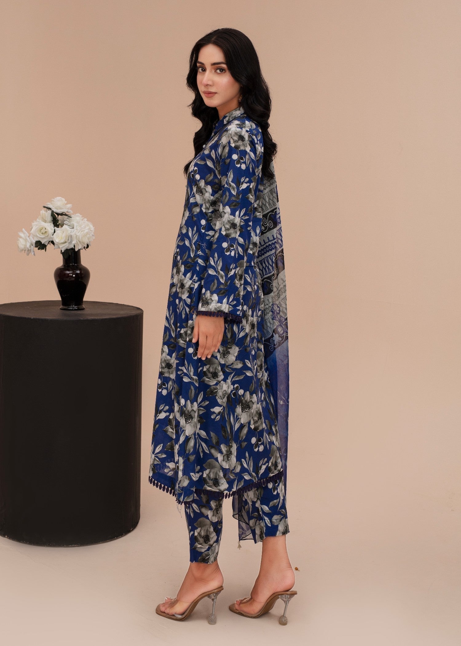 lawn Pishwas in Dark blue