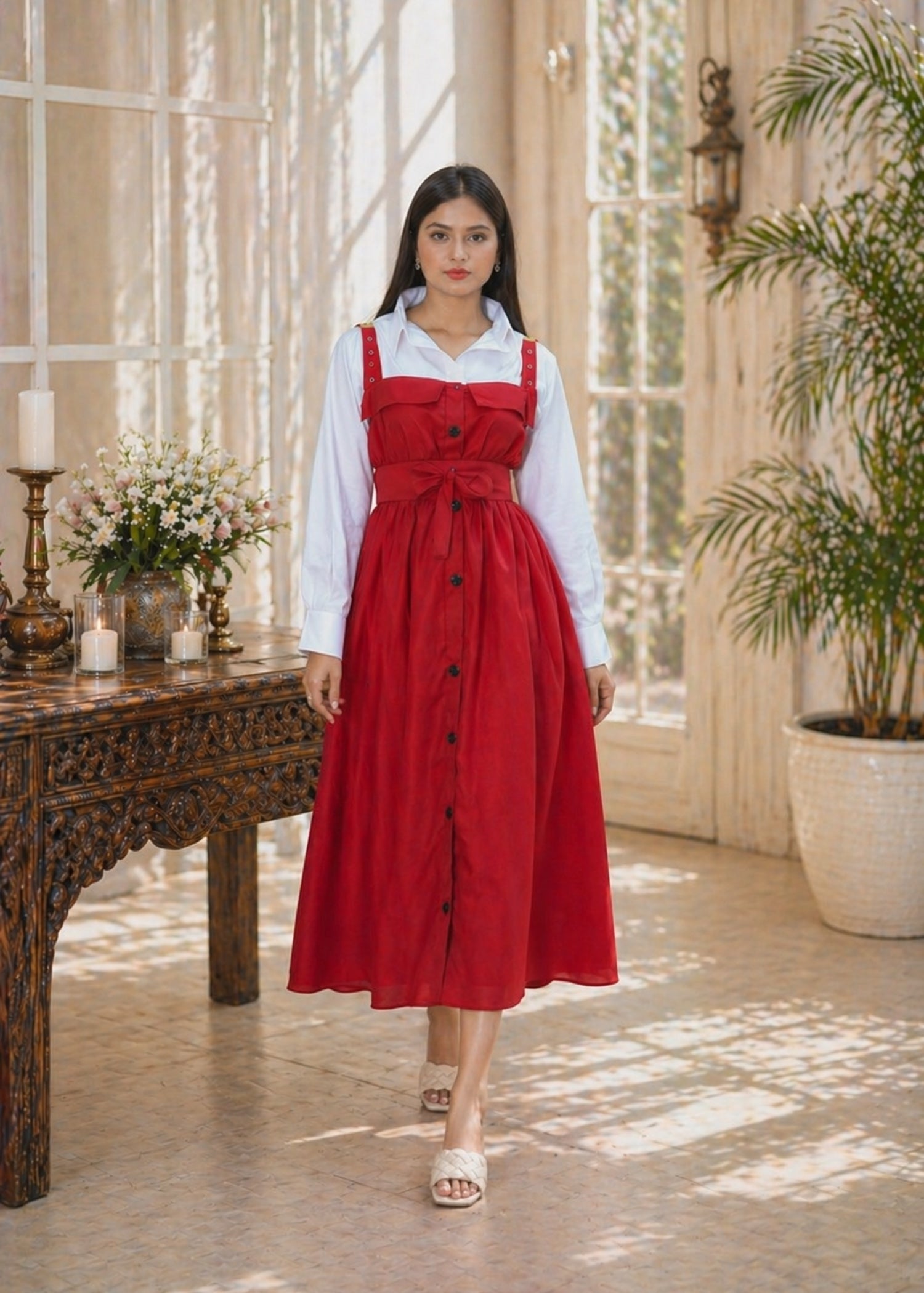 grip Frock in White, red