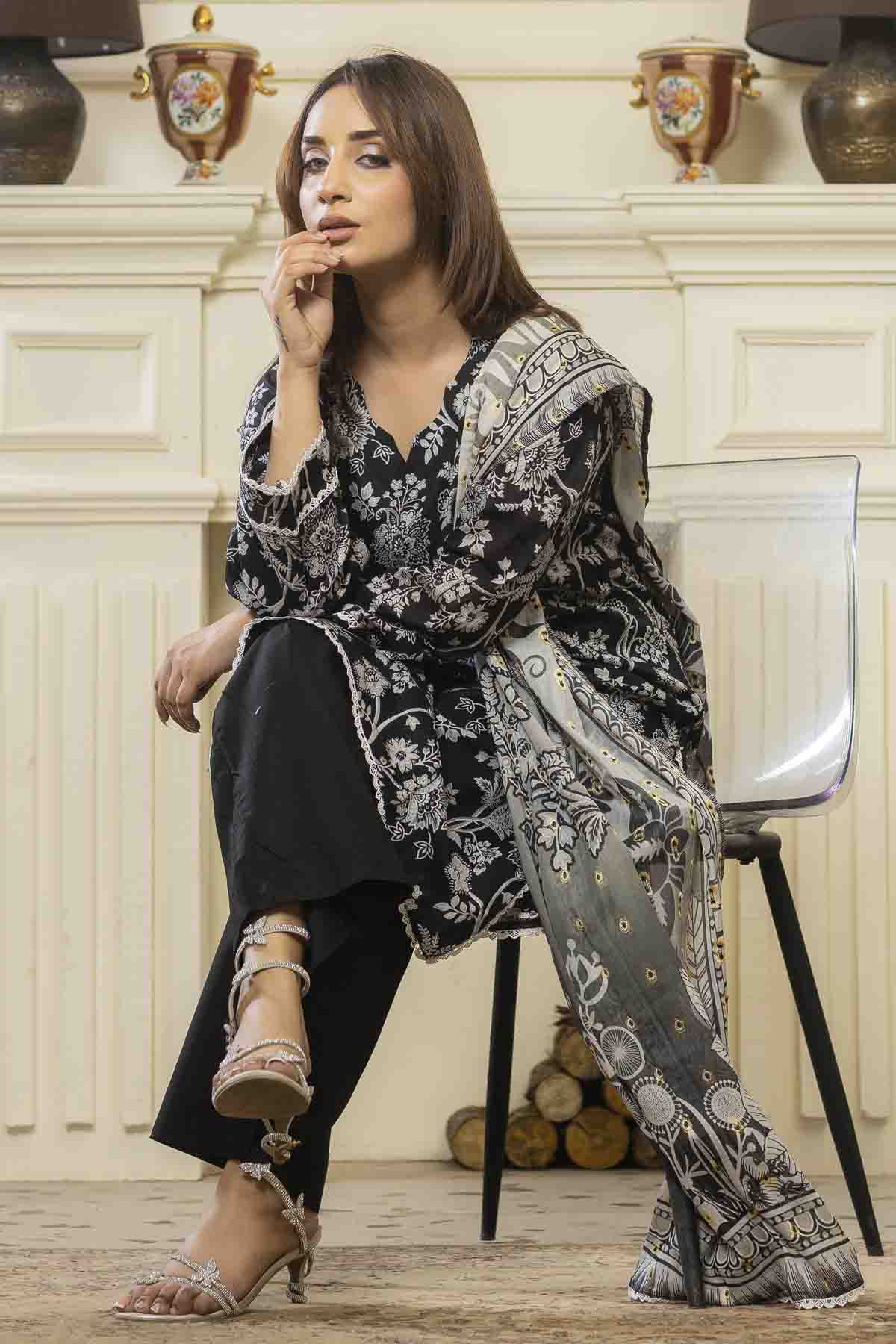 lawn voile Kurta Set in Coal