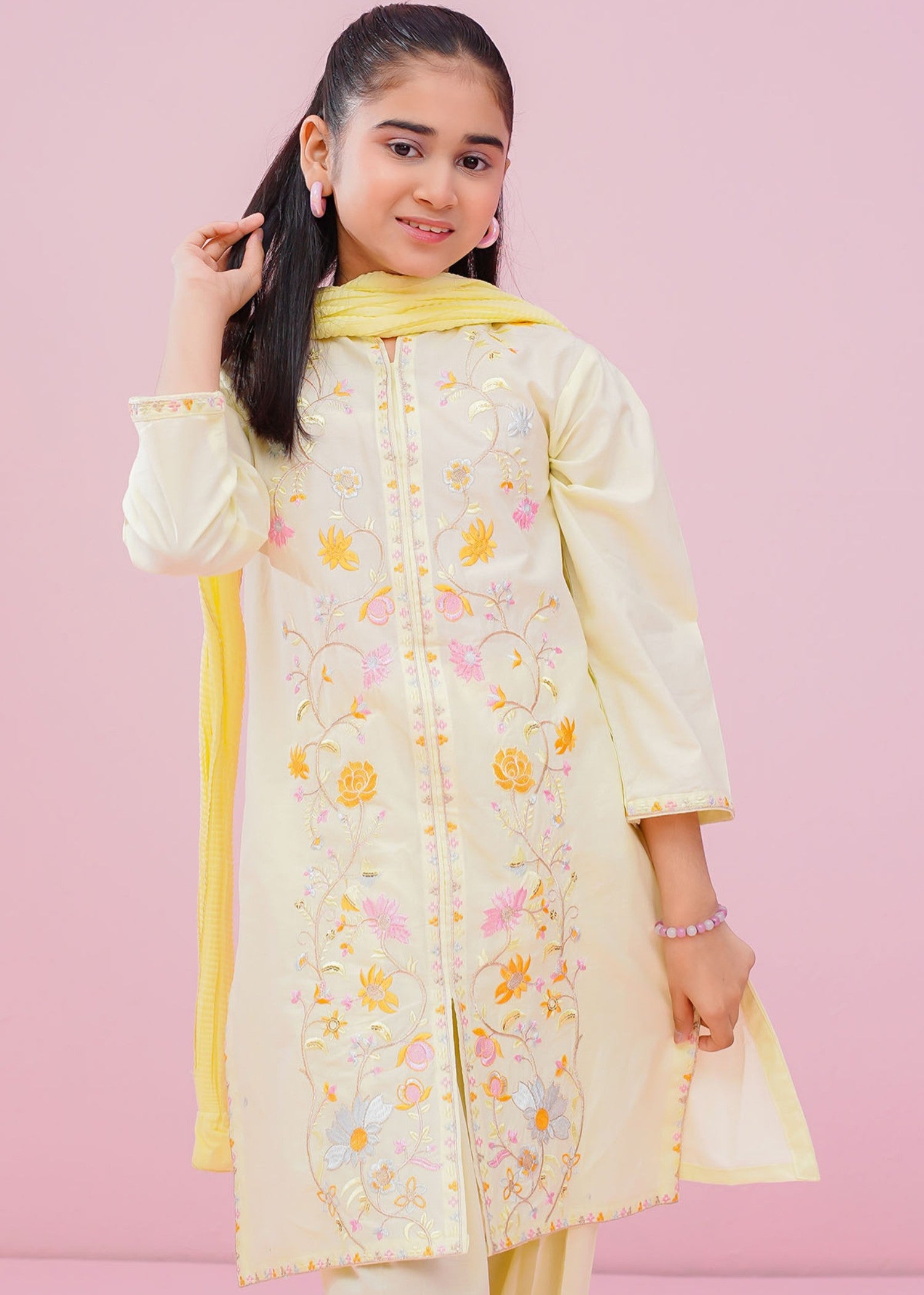 cotton Kurta Set in Lemon chiffon