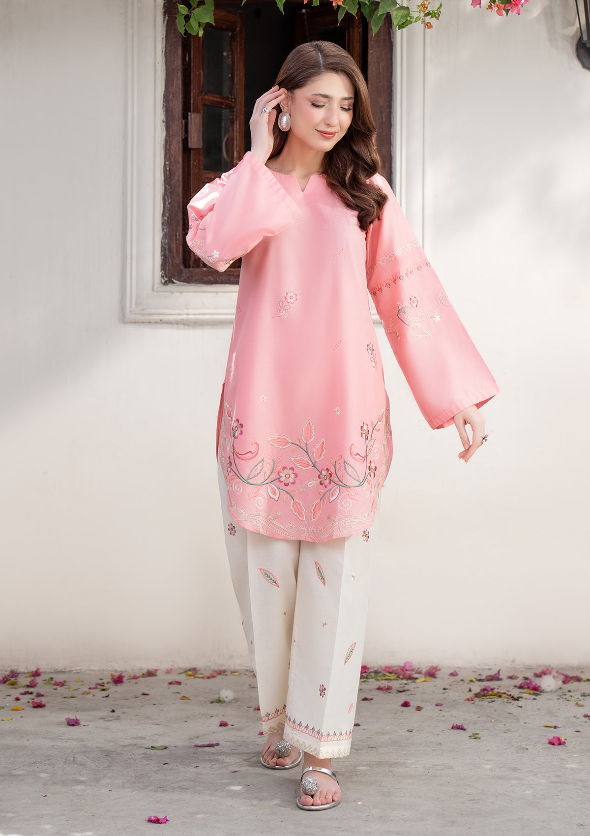 cotton Kurta Set in Peach pink